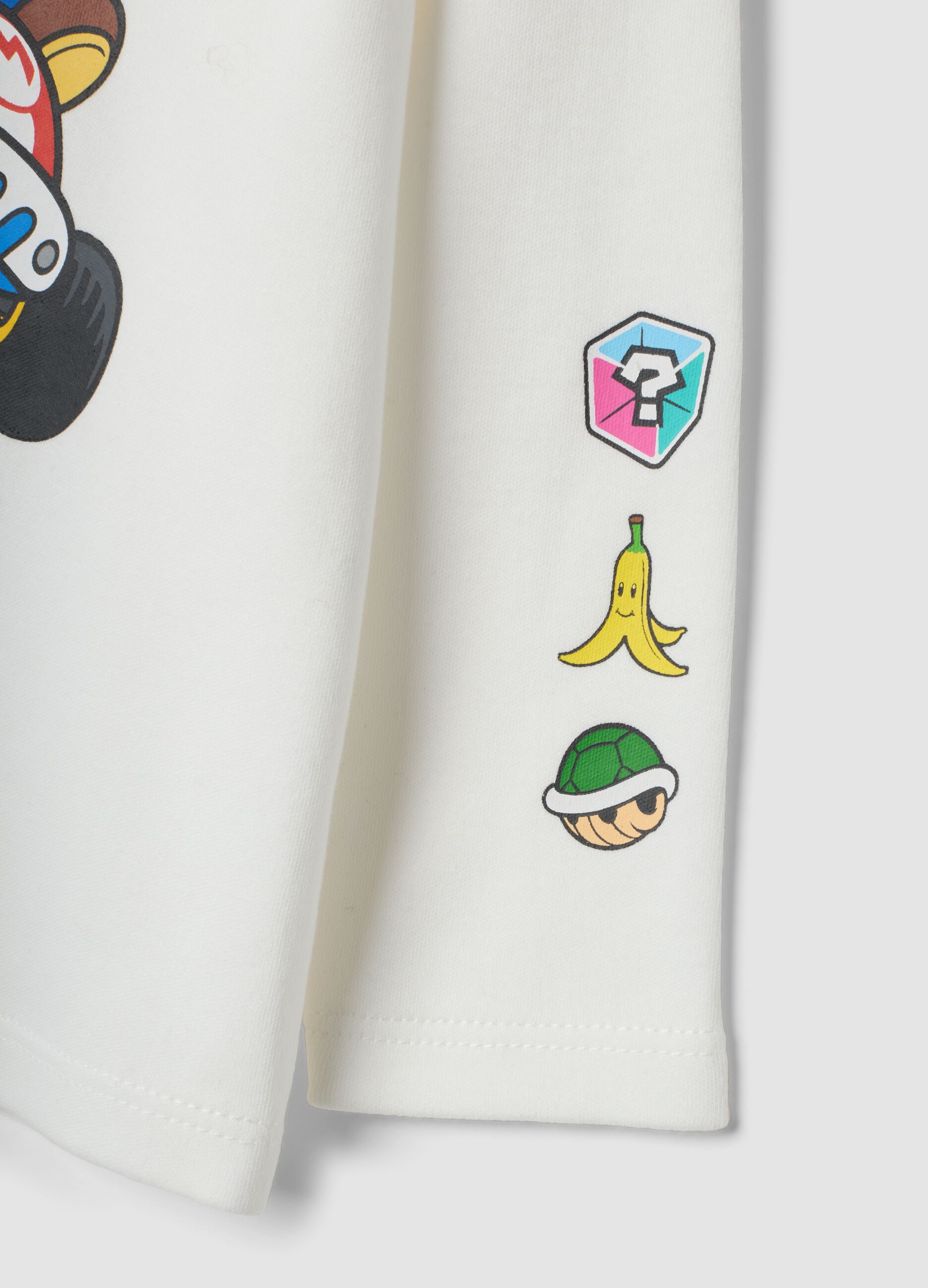 White pure cotton Mario Kart crew-neck T-shirt, regular fit