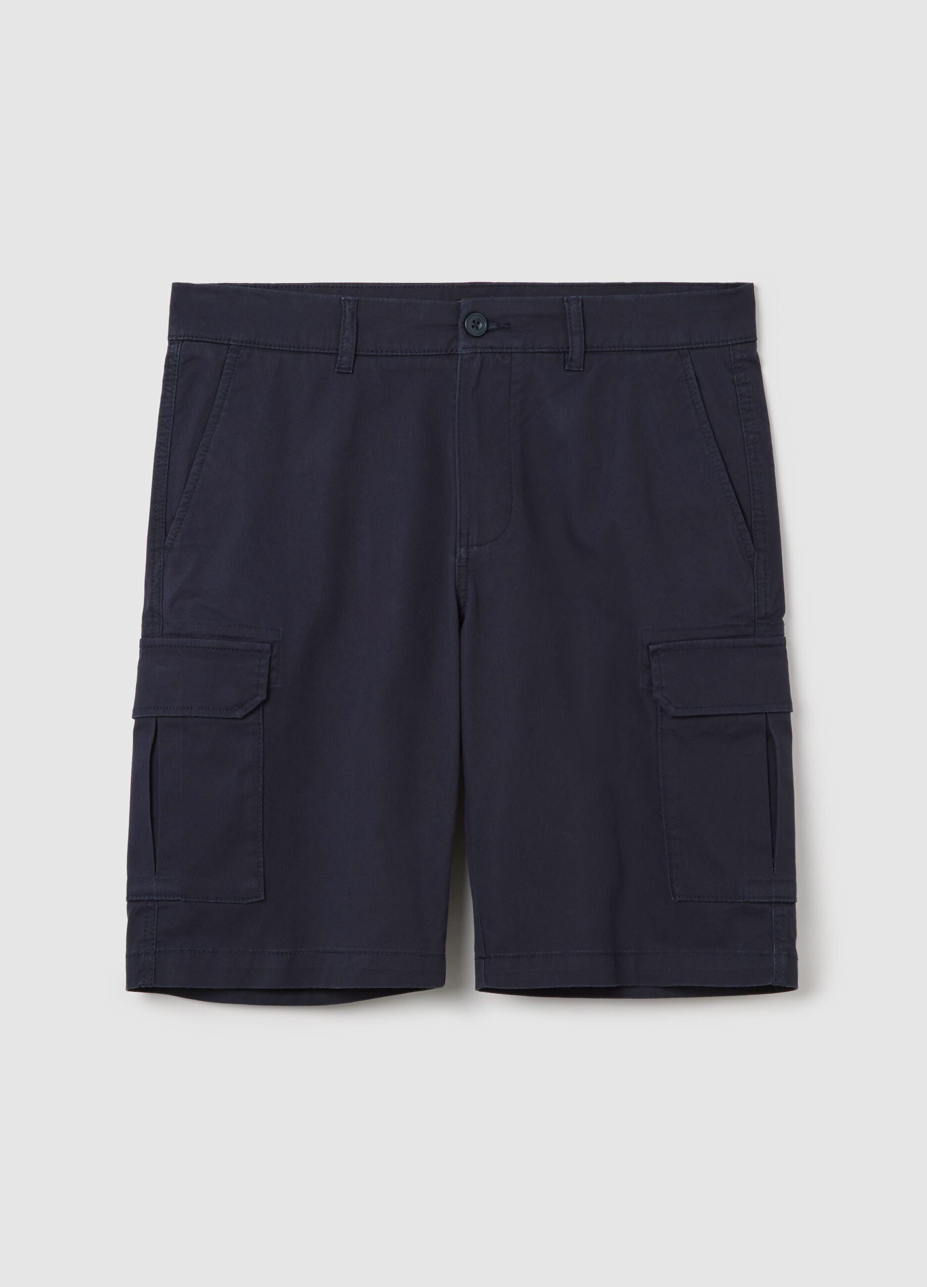 Blue stretch cotton cargo Bermuda shorts