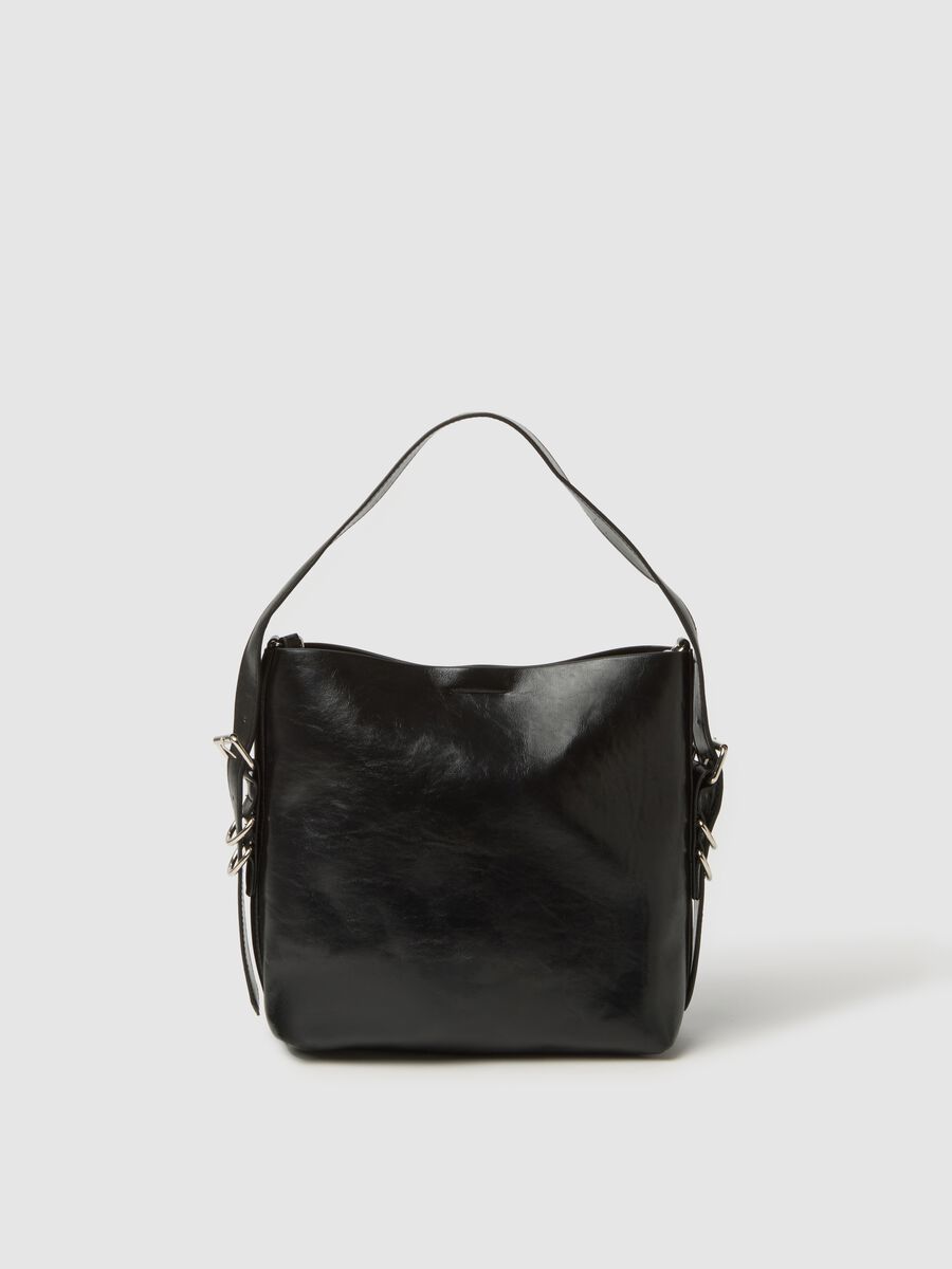 Black Shopper Bag with Buckle_0