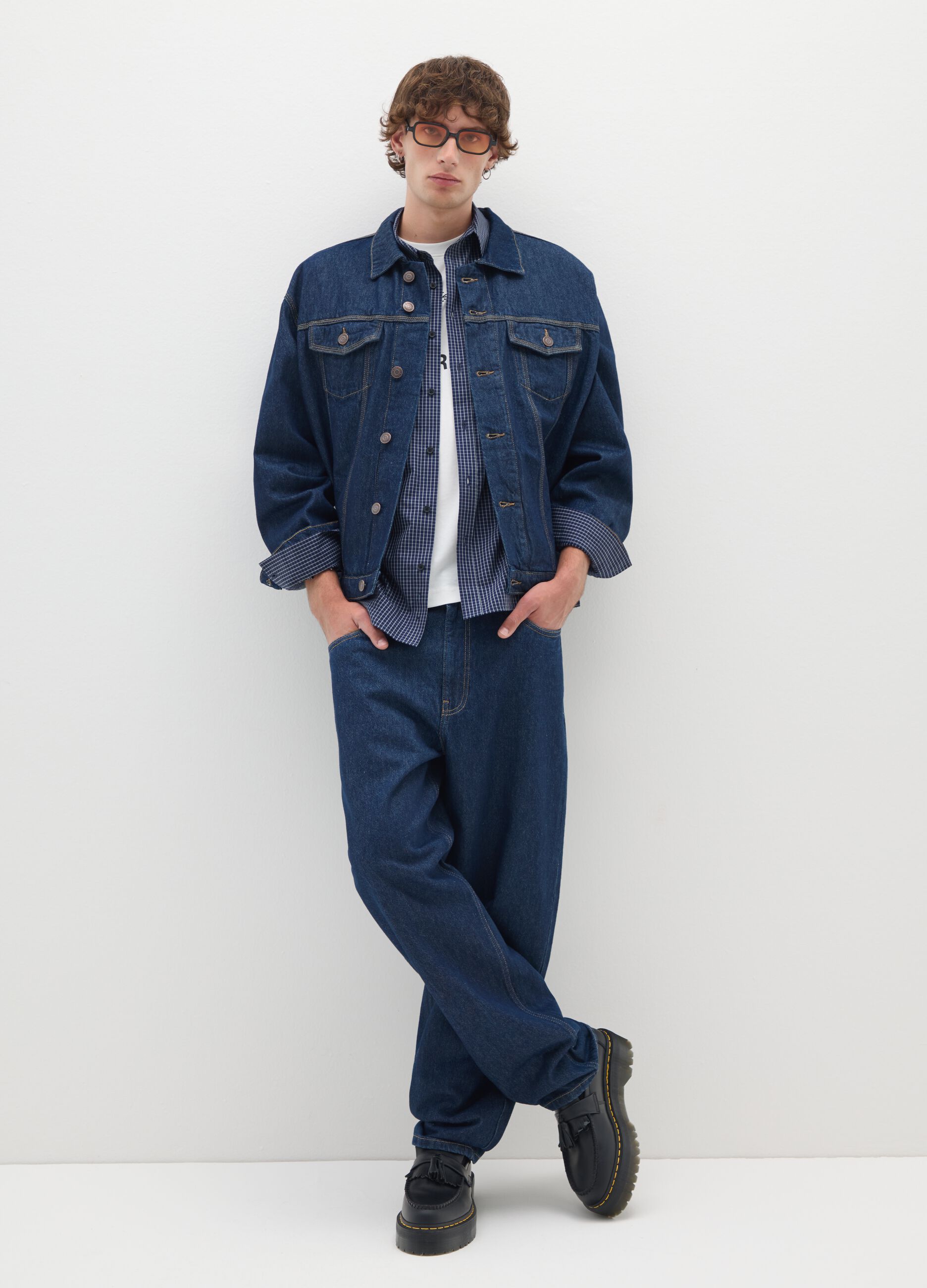 Blue denim pure cotton jacket with oversized fit