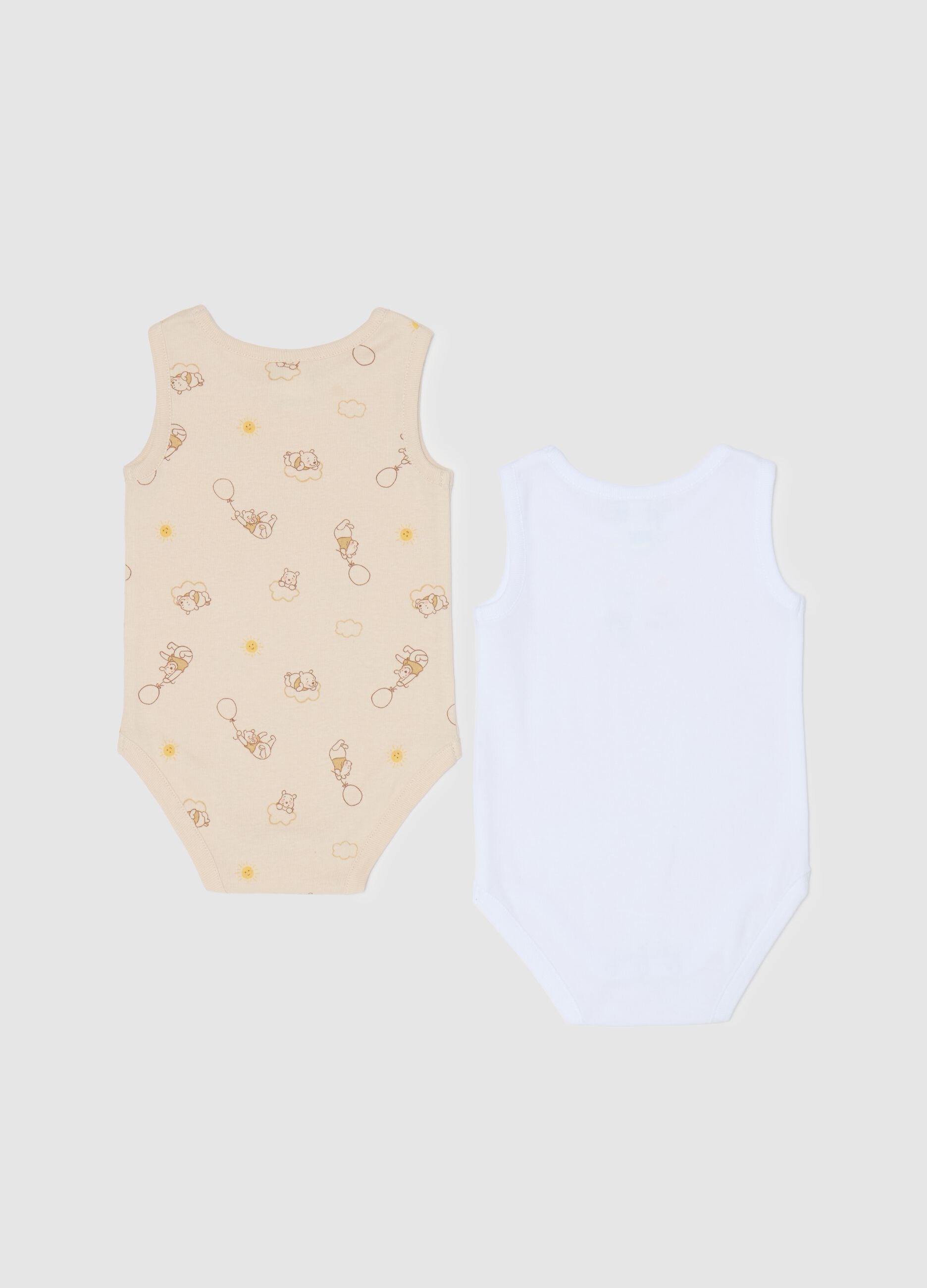 Two-pack sleeveless bodysuits in cotton with Winnie the Pooh print