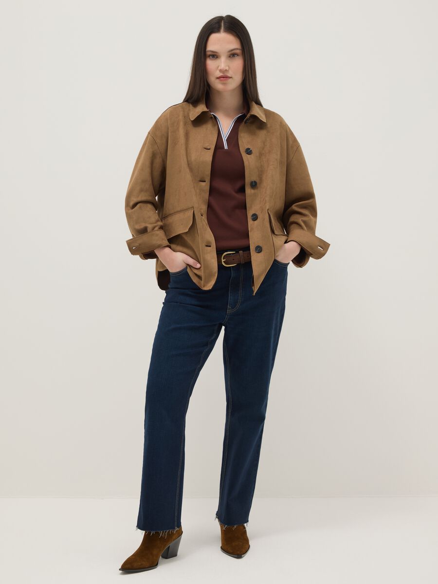 Brown regular fit jacket with collar and buttons_1