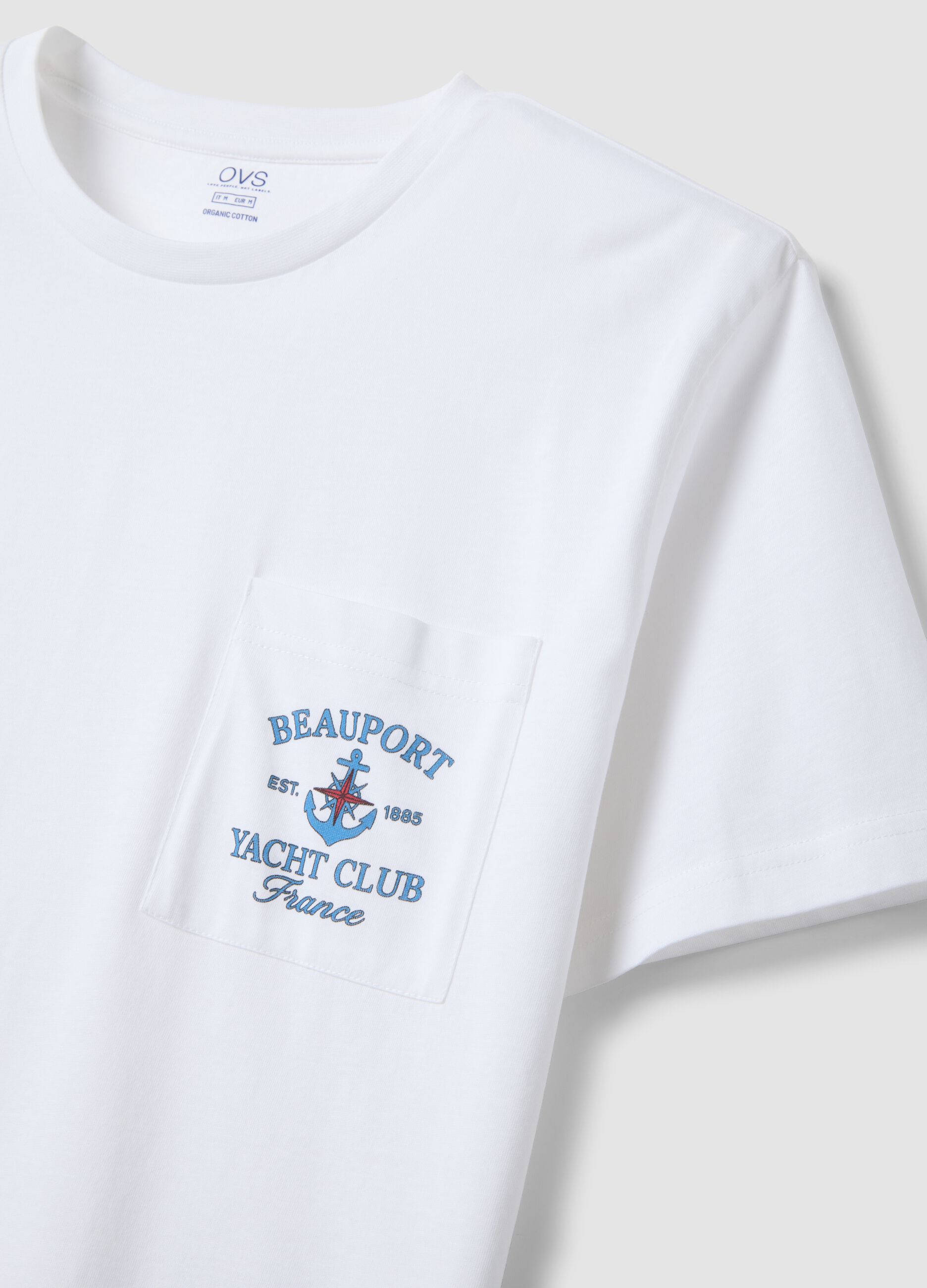 Pigiama jersey bianco e blu in puro cotone regular fit