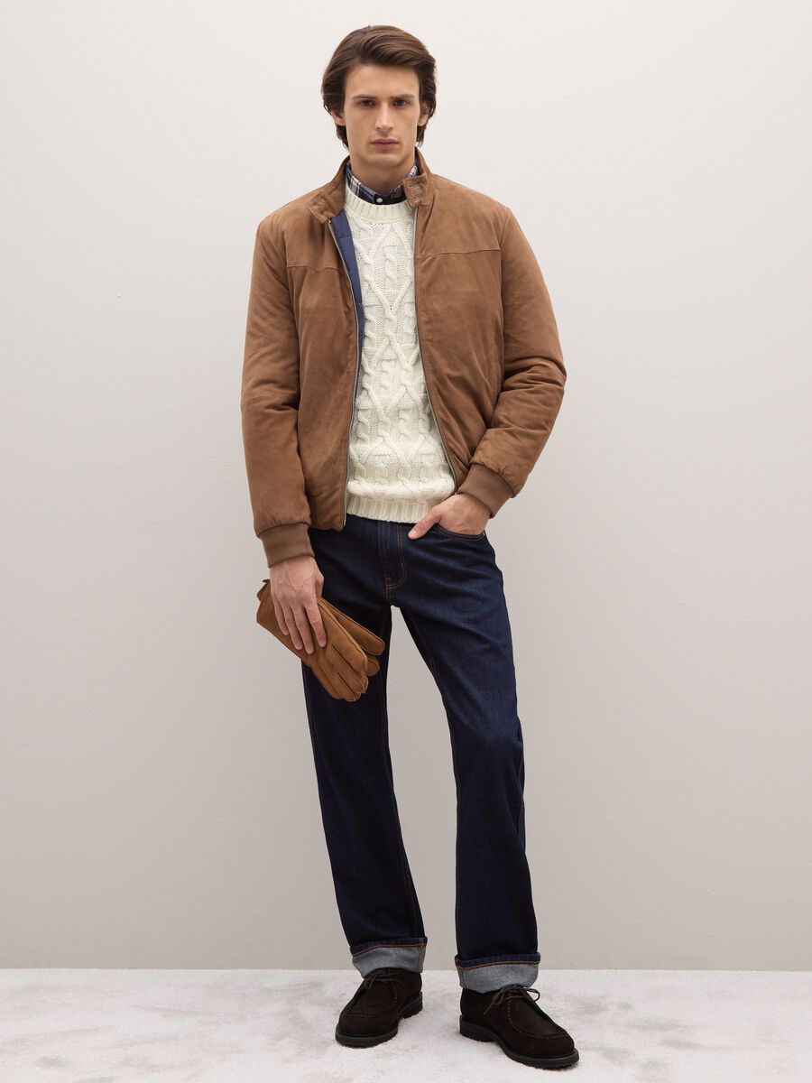 Brown genuine leather bomber jacket_1