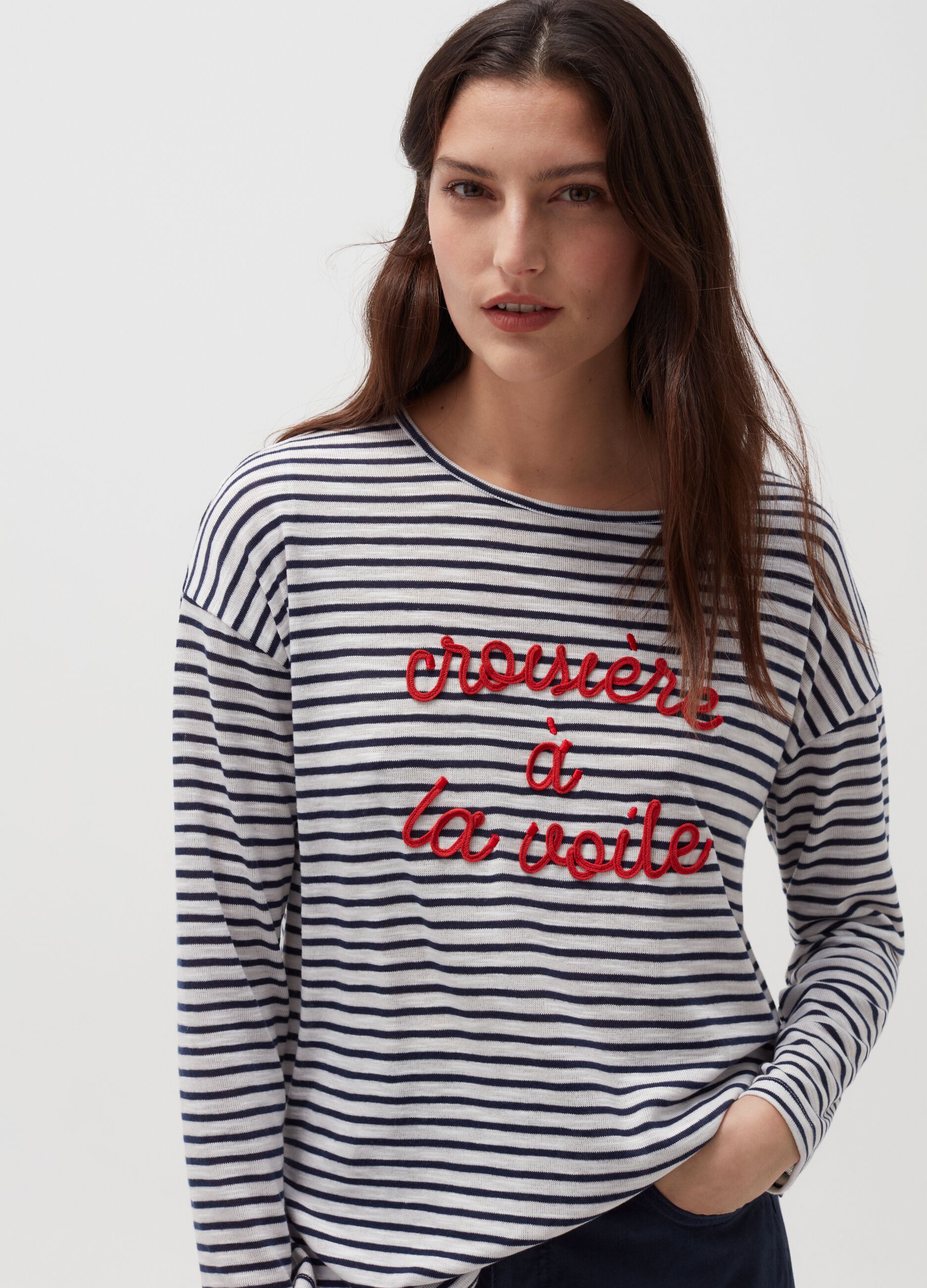 Oversized T-shirt with stripes and lettering