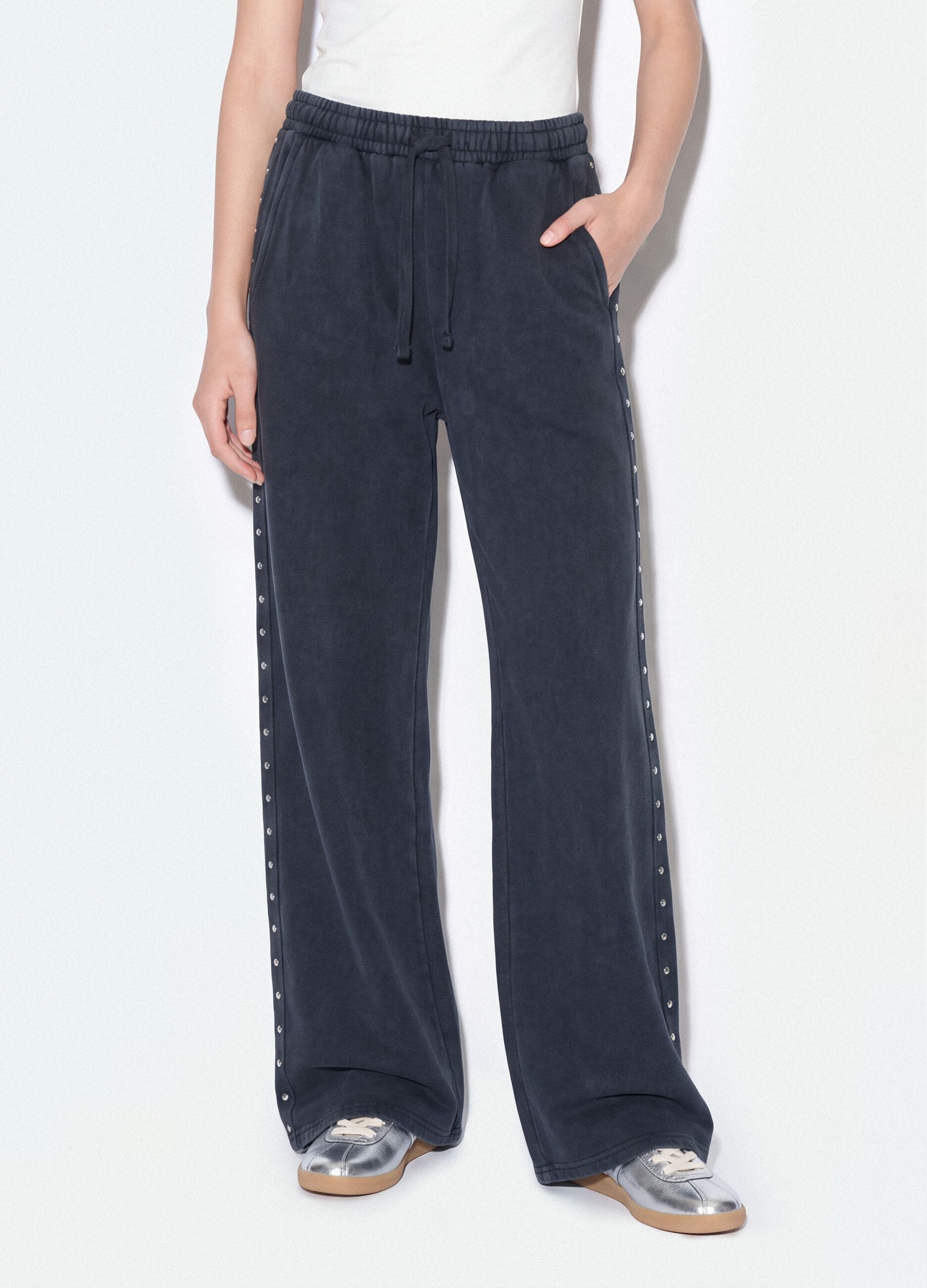 Jogger grigi wide leg in misto cotone con strass