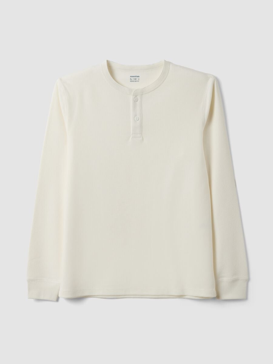 T-shirt bianca in misto viscosa a nido d'ape regular fit_0