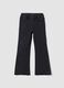 Black flared stretch cotton jeggings with rhinestones for girls_0