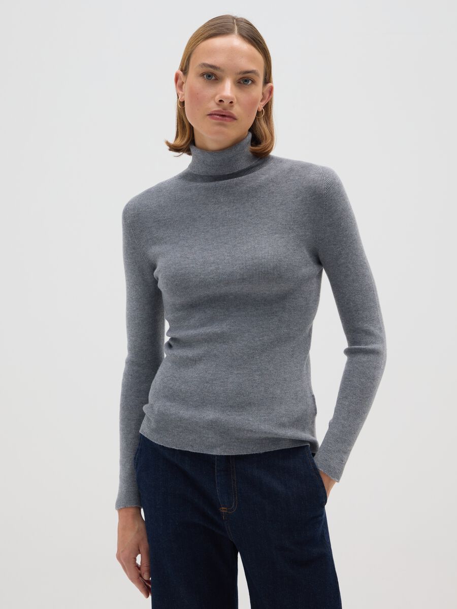 Dolcevita in misto cotone grigio regular fit_0