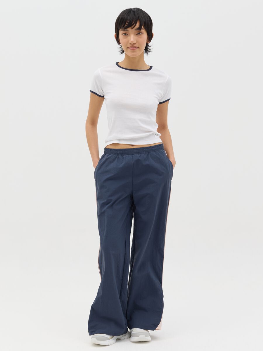 Navy blue nylon joggers with splits and zip_0