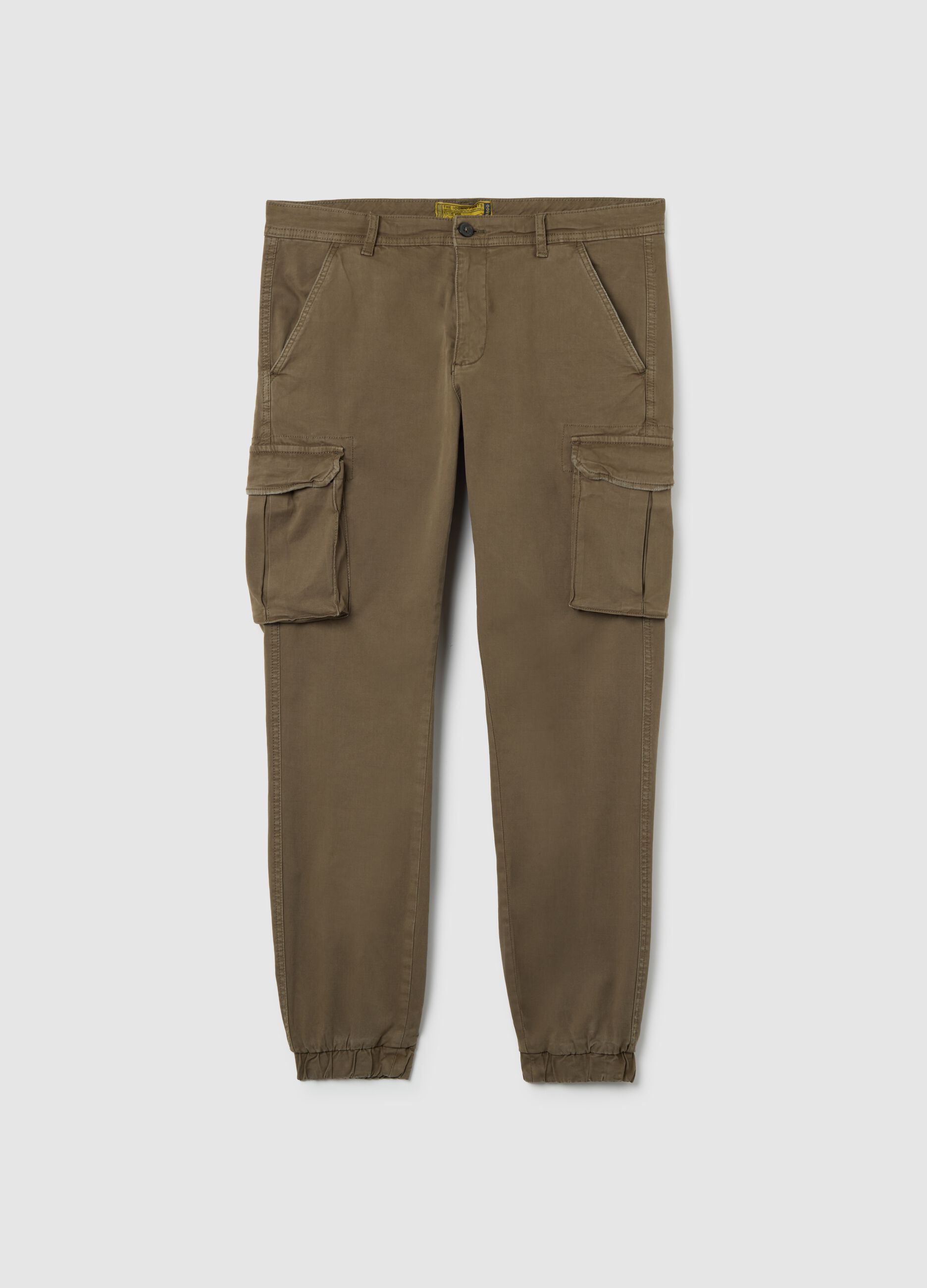 Brown Stretch Cotton Slim Fit Trousers
