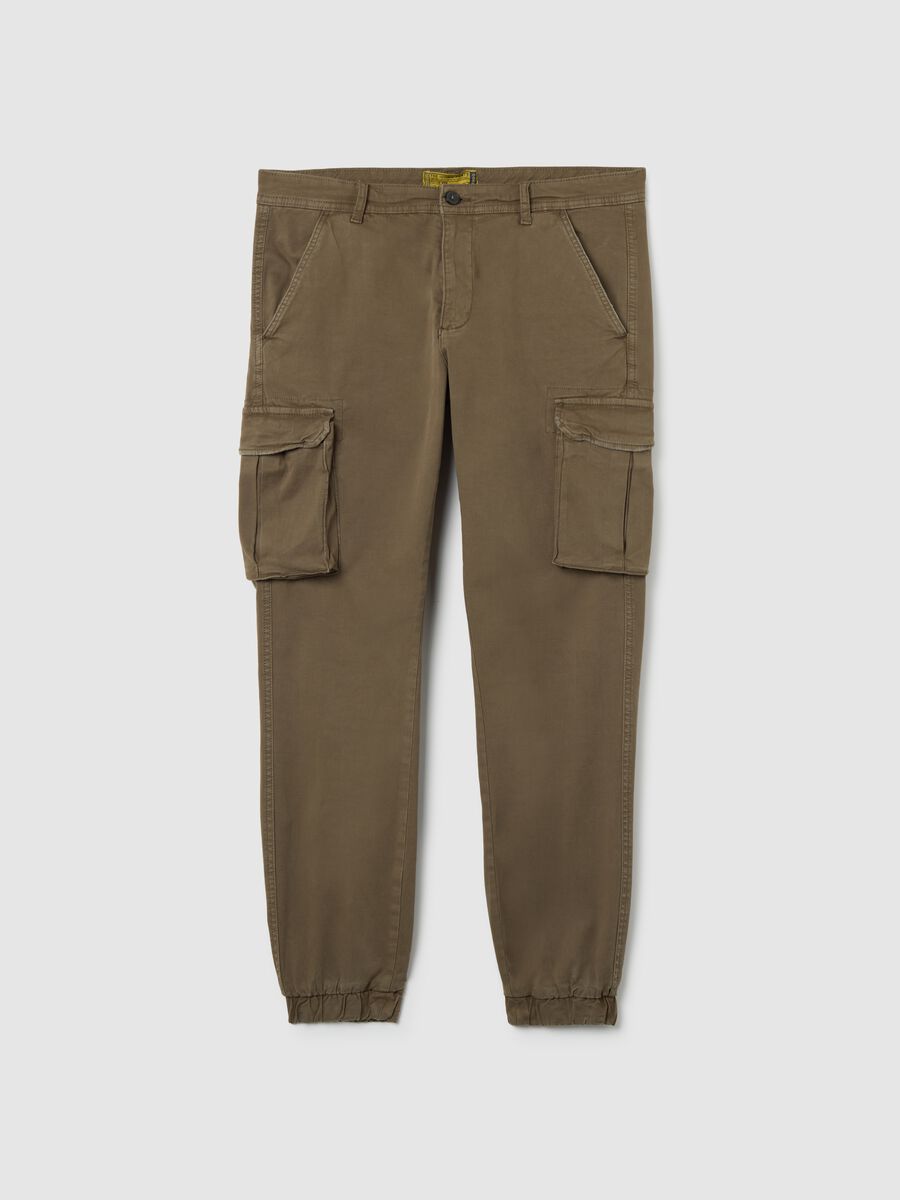 Brown Stretch Cotton Slim Fit Trousers_0