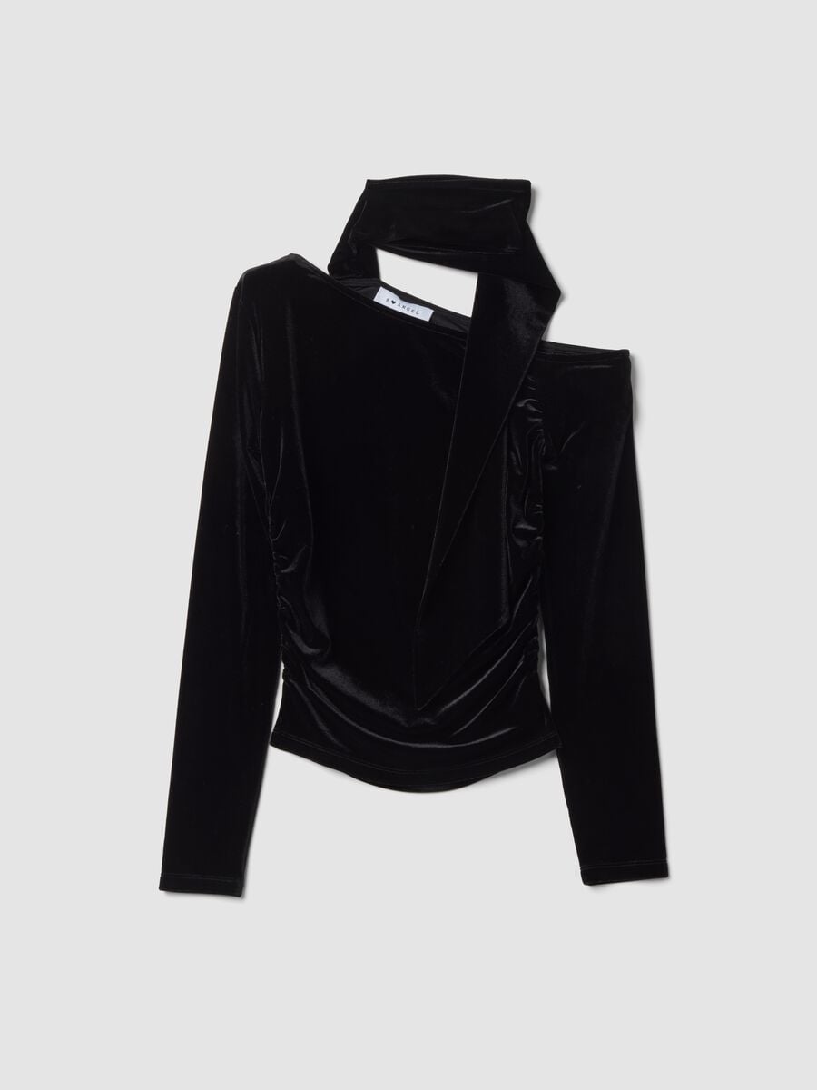 Top nero in tessuto elasticizzato con girocollo_0