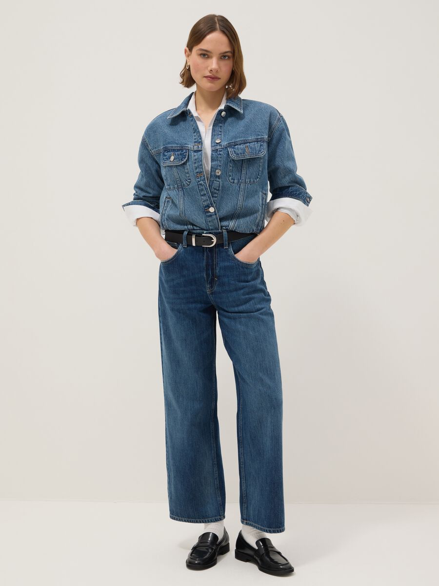 Giacca in puro cotone denim blu regular fit_1