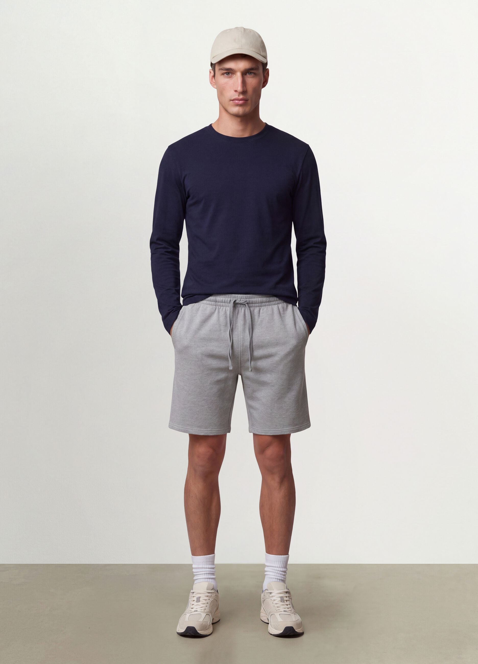 Grey cotton-blend shorts with elasticated waistband, regular fit