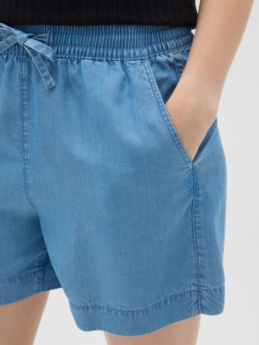 Women's Regular Fit Lyocell Blue Shorts_3