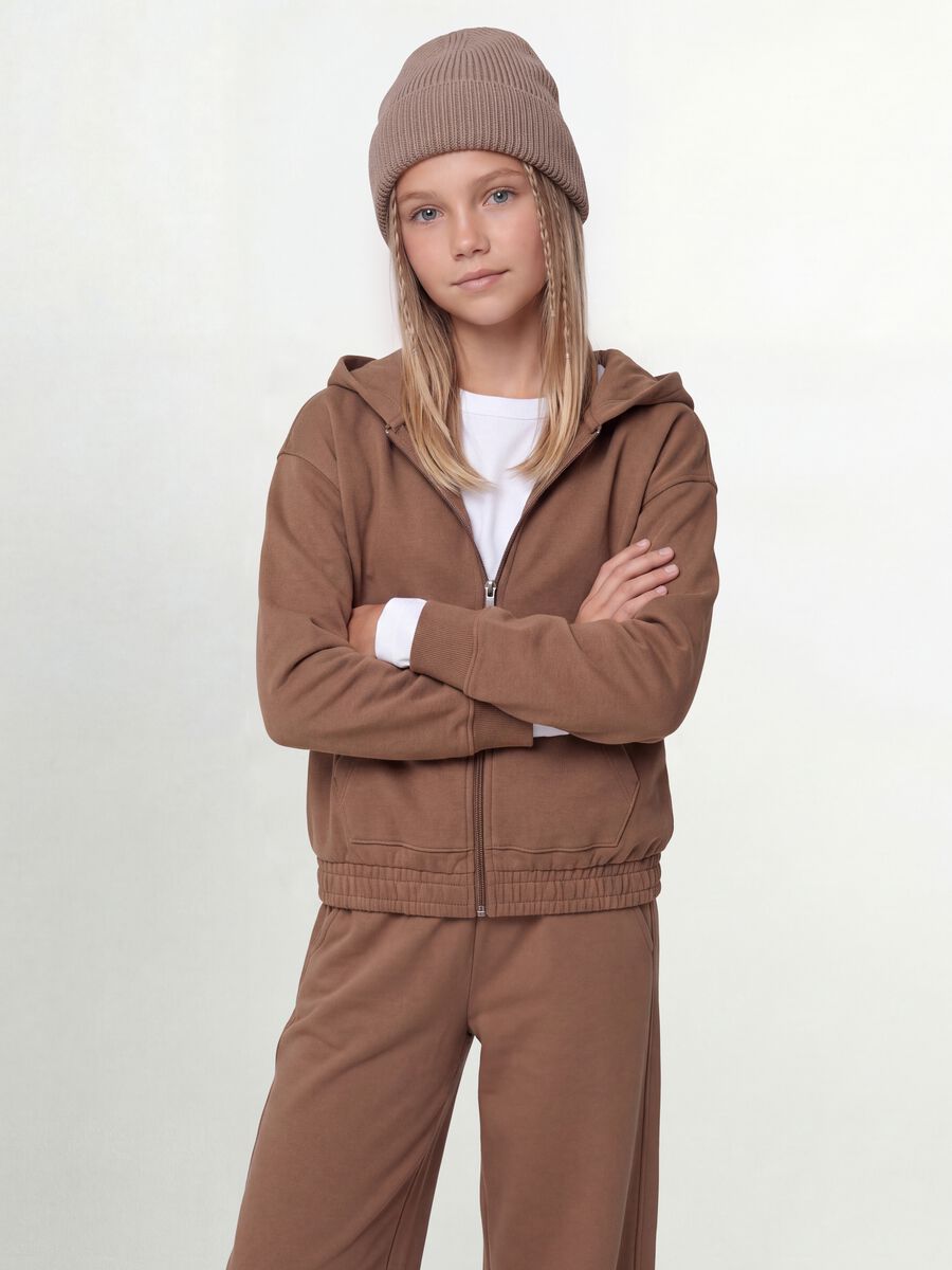 Felpa marrone con cappuccio in cotone organico_0