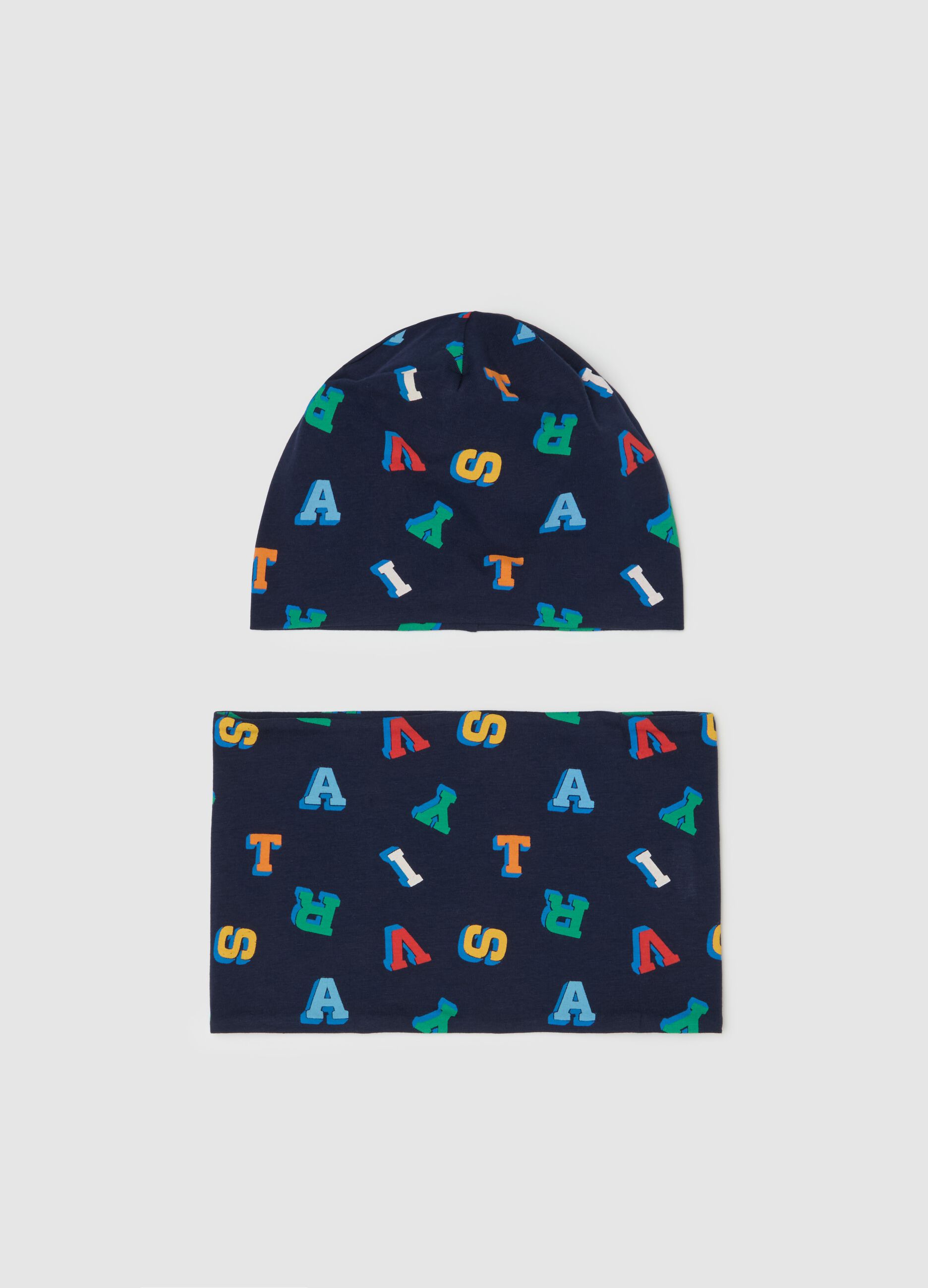 Hat and neck warmer set with letters print