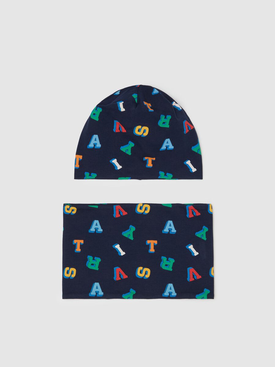 Hat and neck warmer set with letters print_0