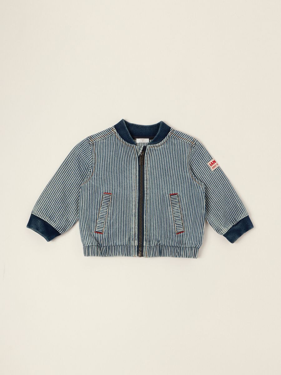 Multicoloured striped cotton-blend jacket with viscose and lyocell for baby_0