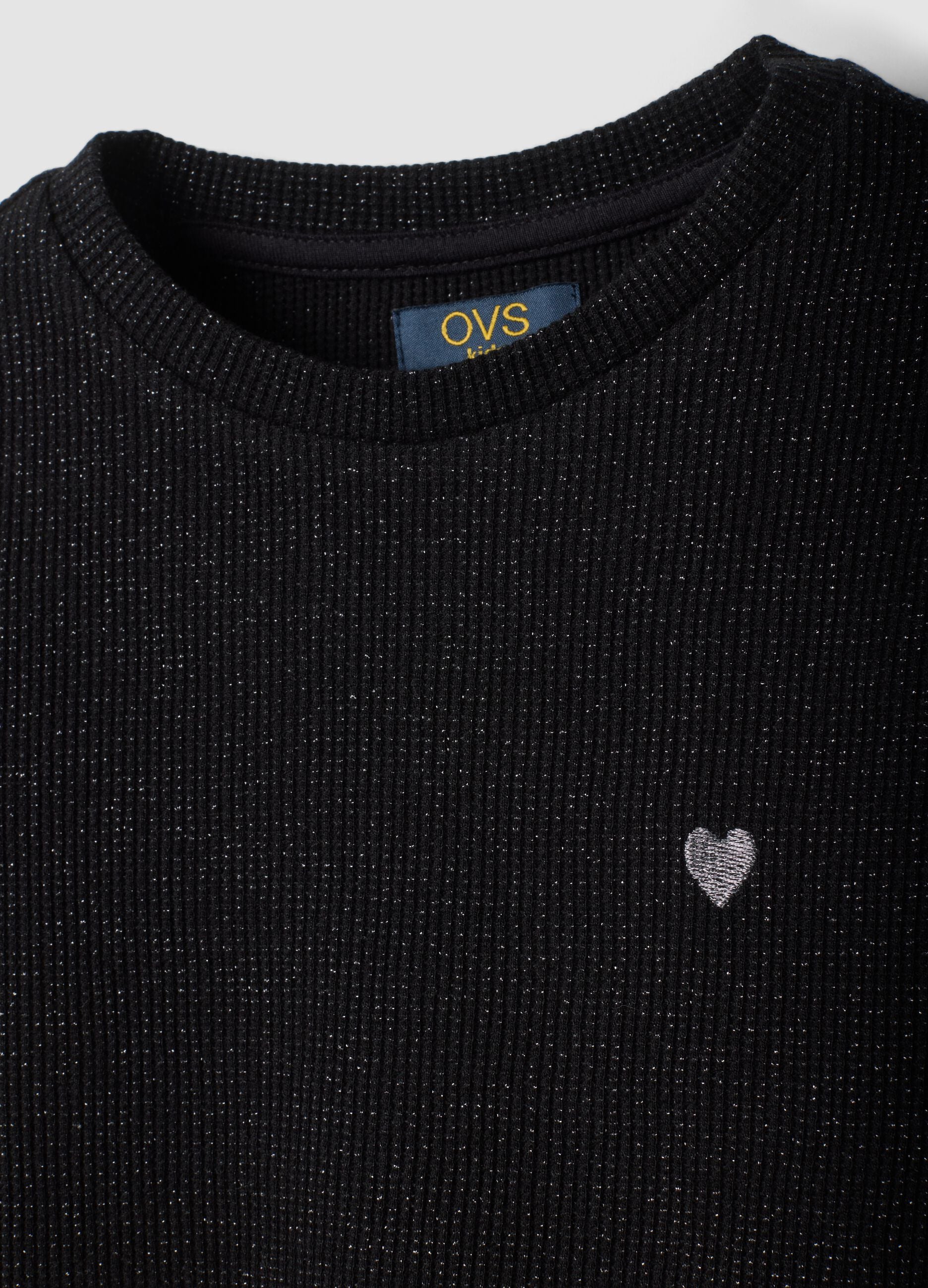 Black ribbed cotton-blend crew-neck T-shirt