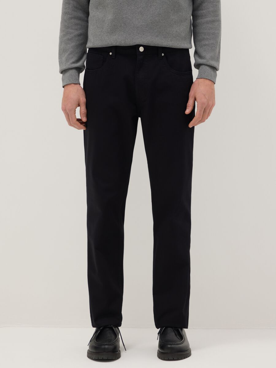 Pantaloni in puro cotone nero regular fit_2