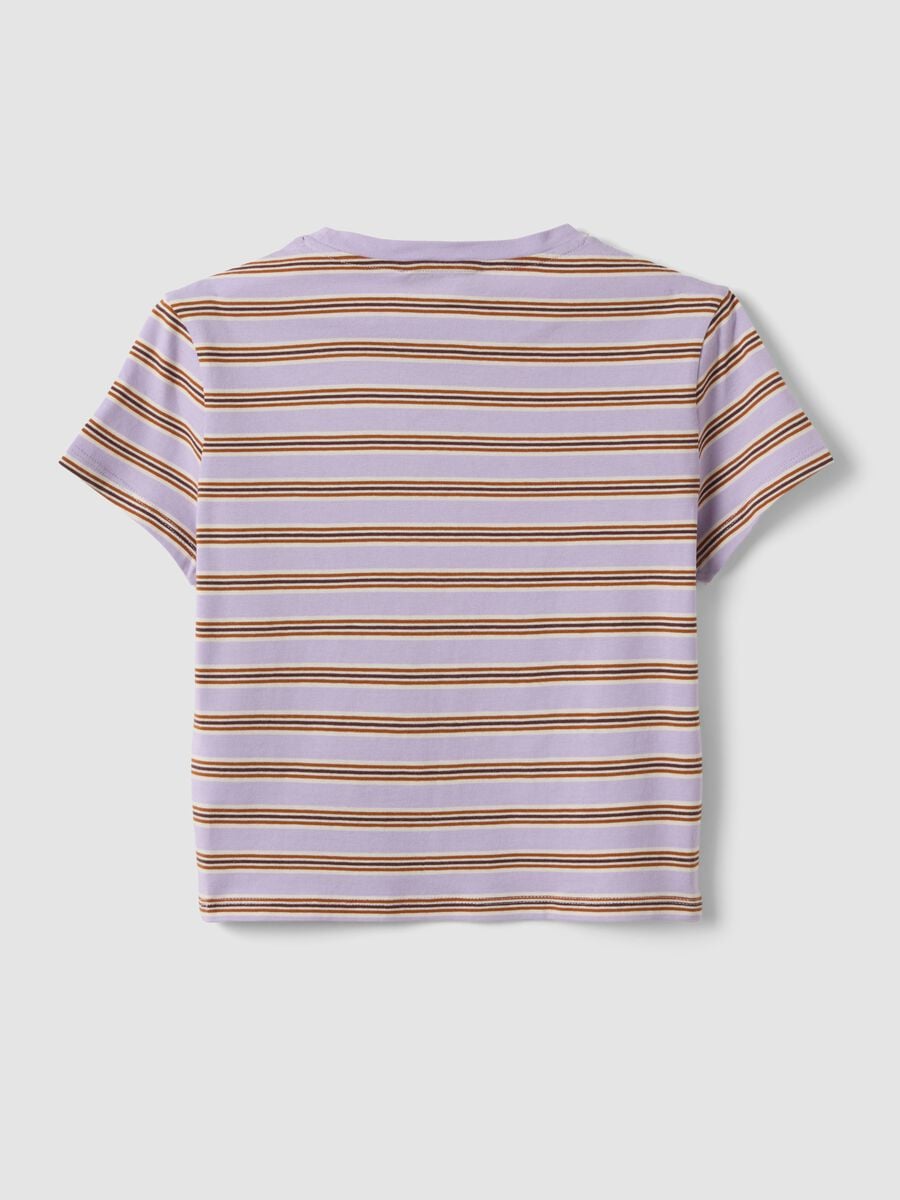 T-shirt crop viola in puro cotone a righe con stampa_6