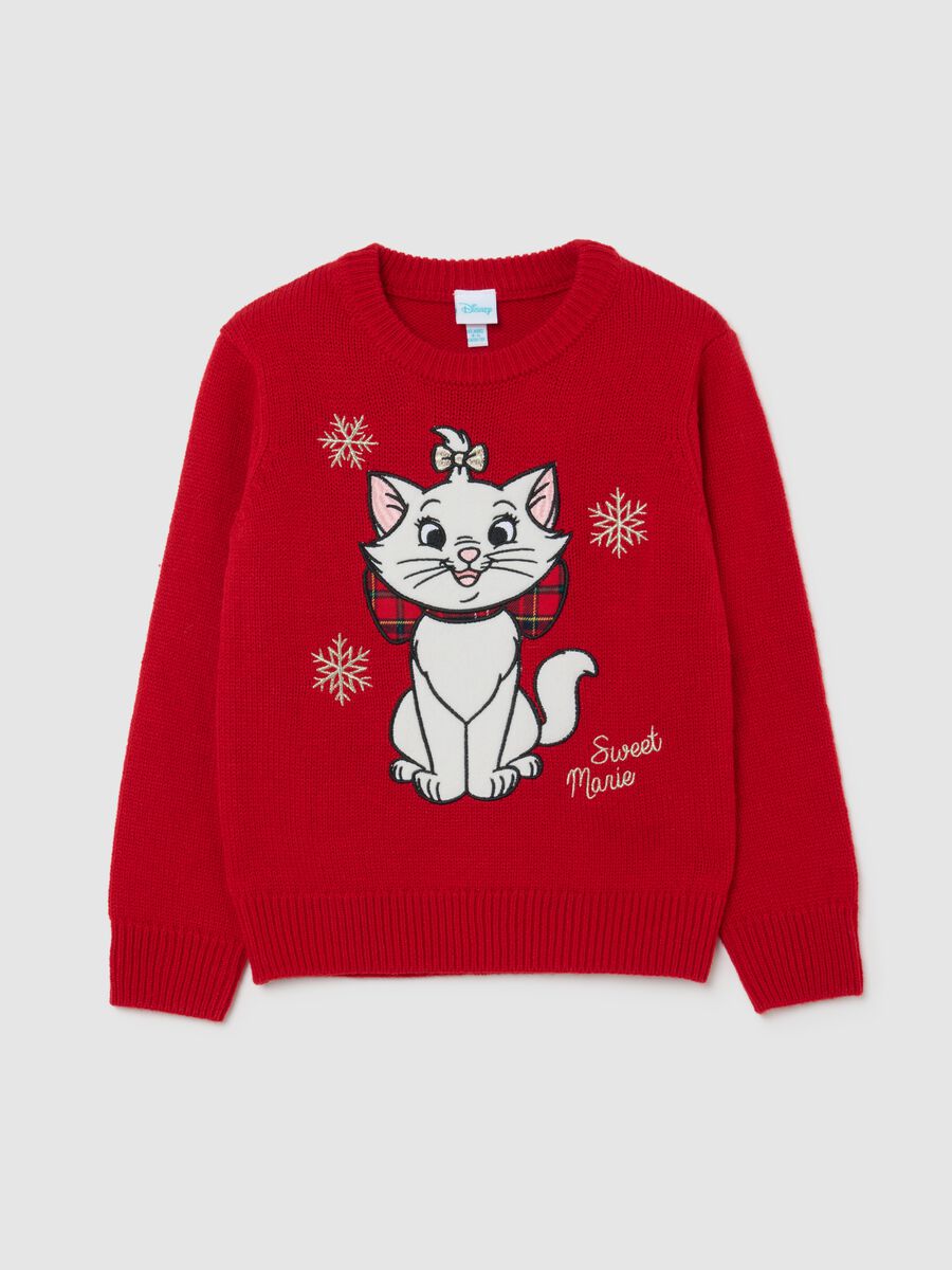 Maglione natalizio rosso da bambina regular fit con ricamo Disney_0