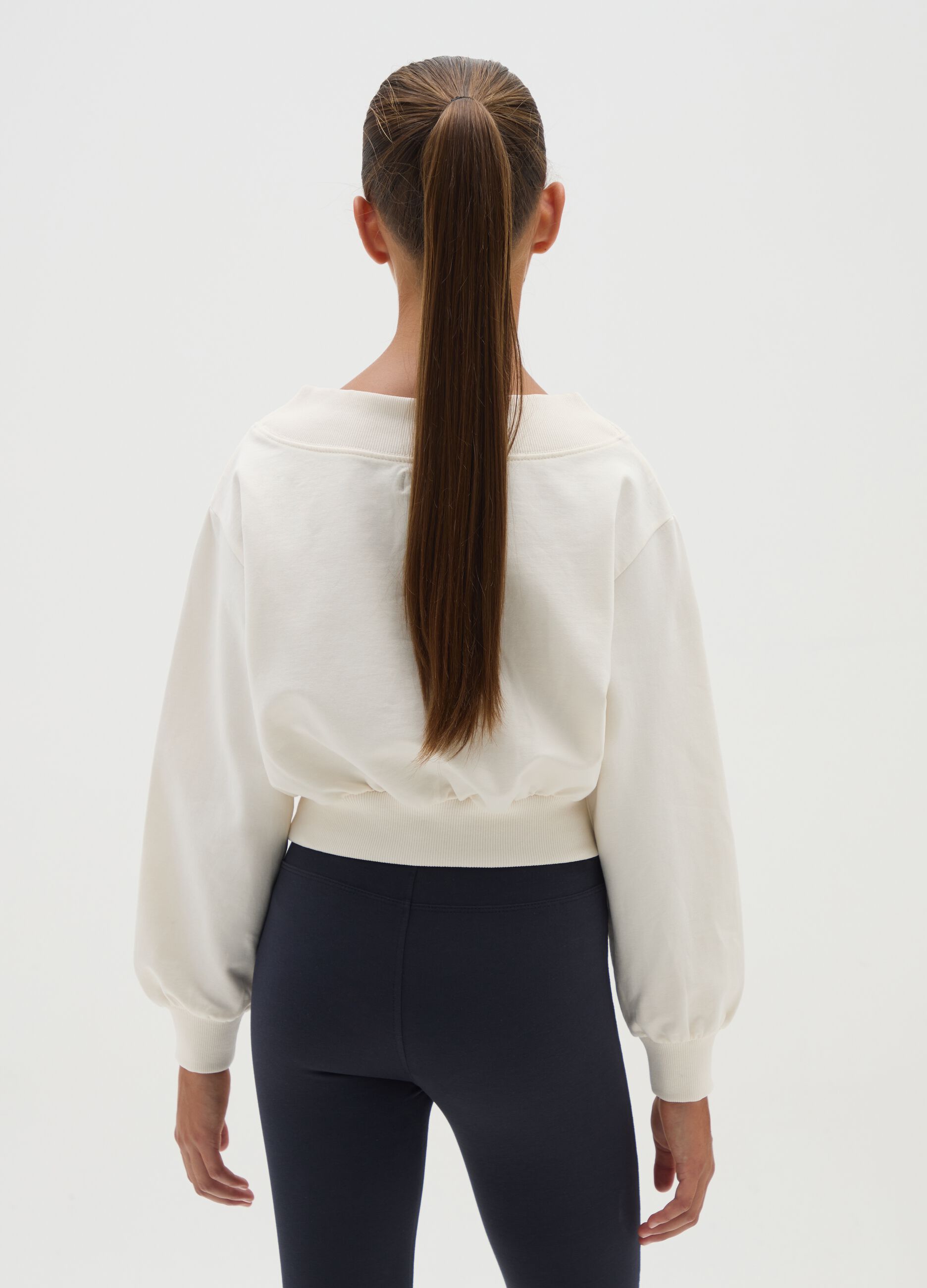 Beige cotton relaxed fit girls' sweatshirt