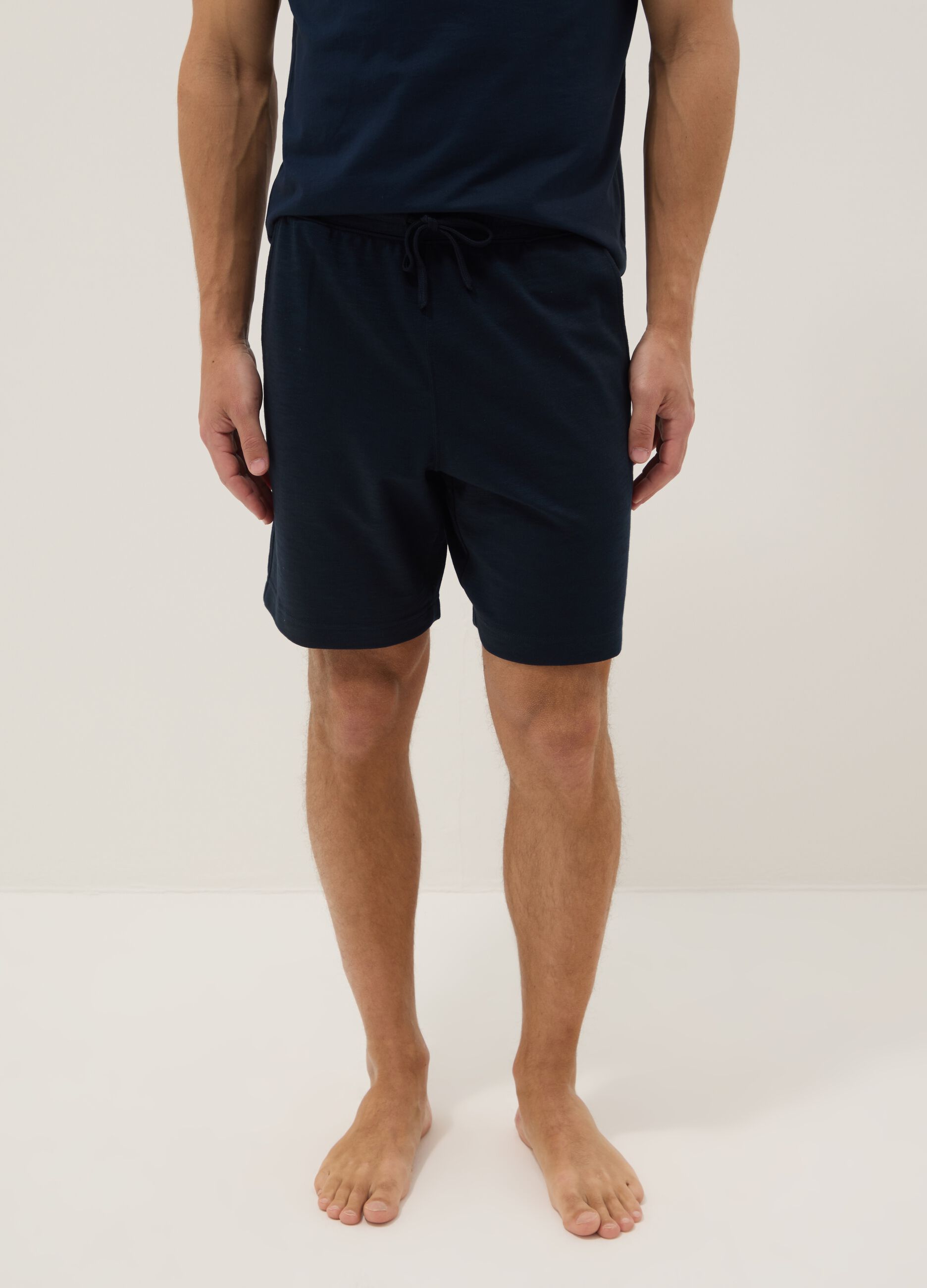 Blue cotton-blend pyjama shorts, regular fit