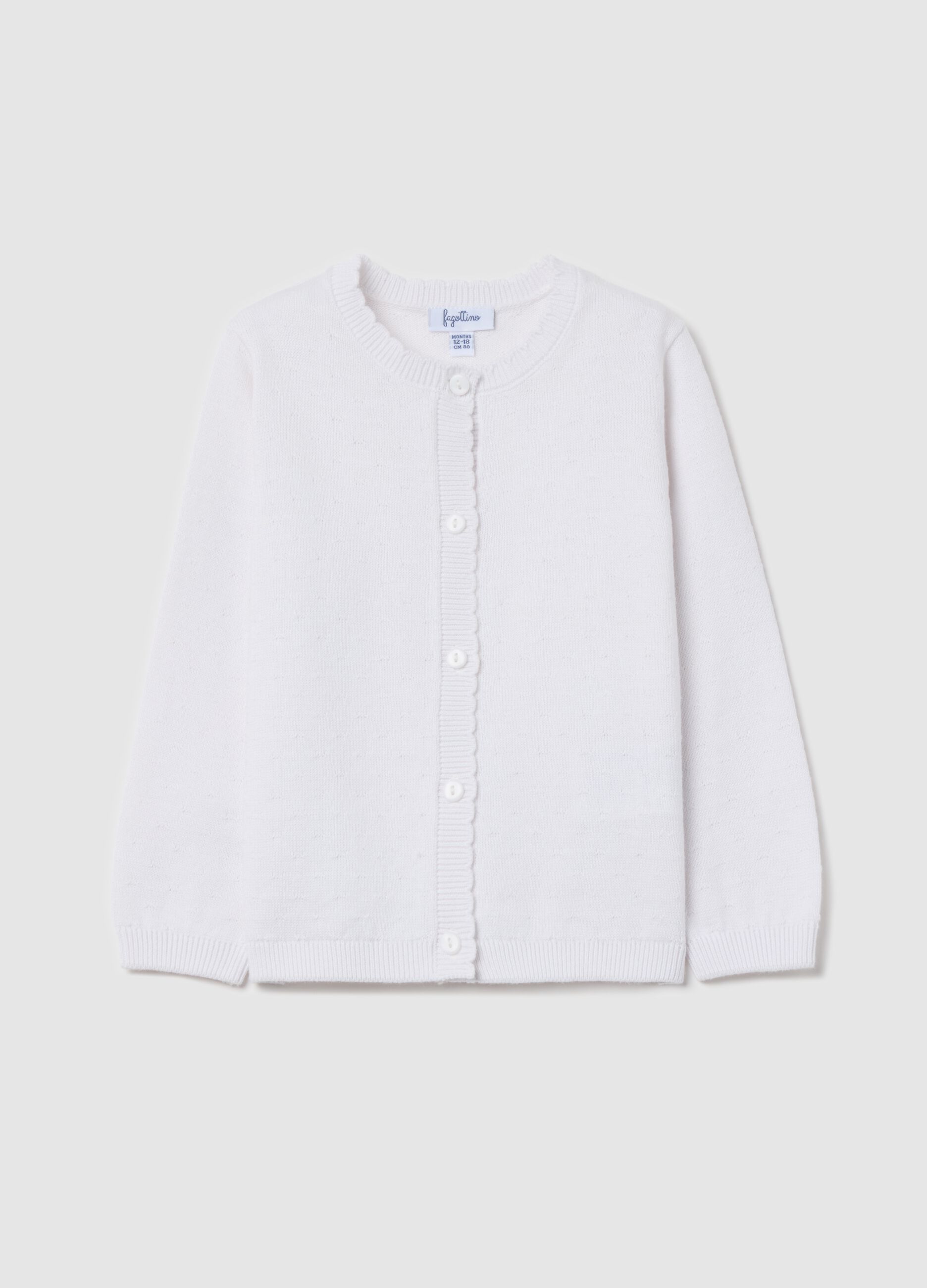 Cotton cardigan with scalloped neck
