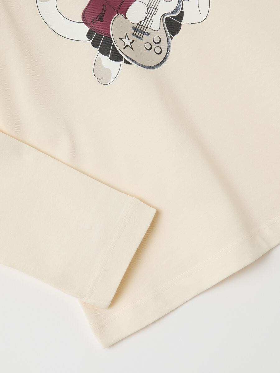 Girls' regular fit beige pure cotton t-shirt with print_3