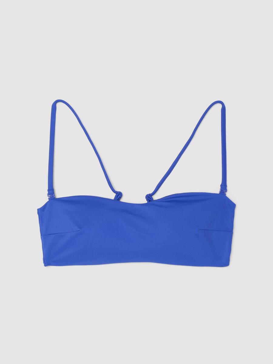 Blue bandeau bikini top in stretch fabric_4