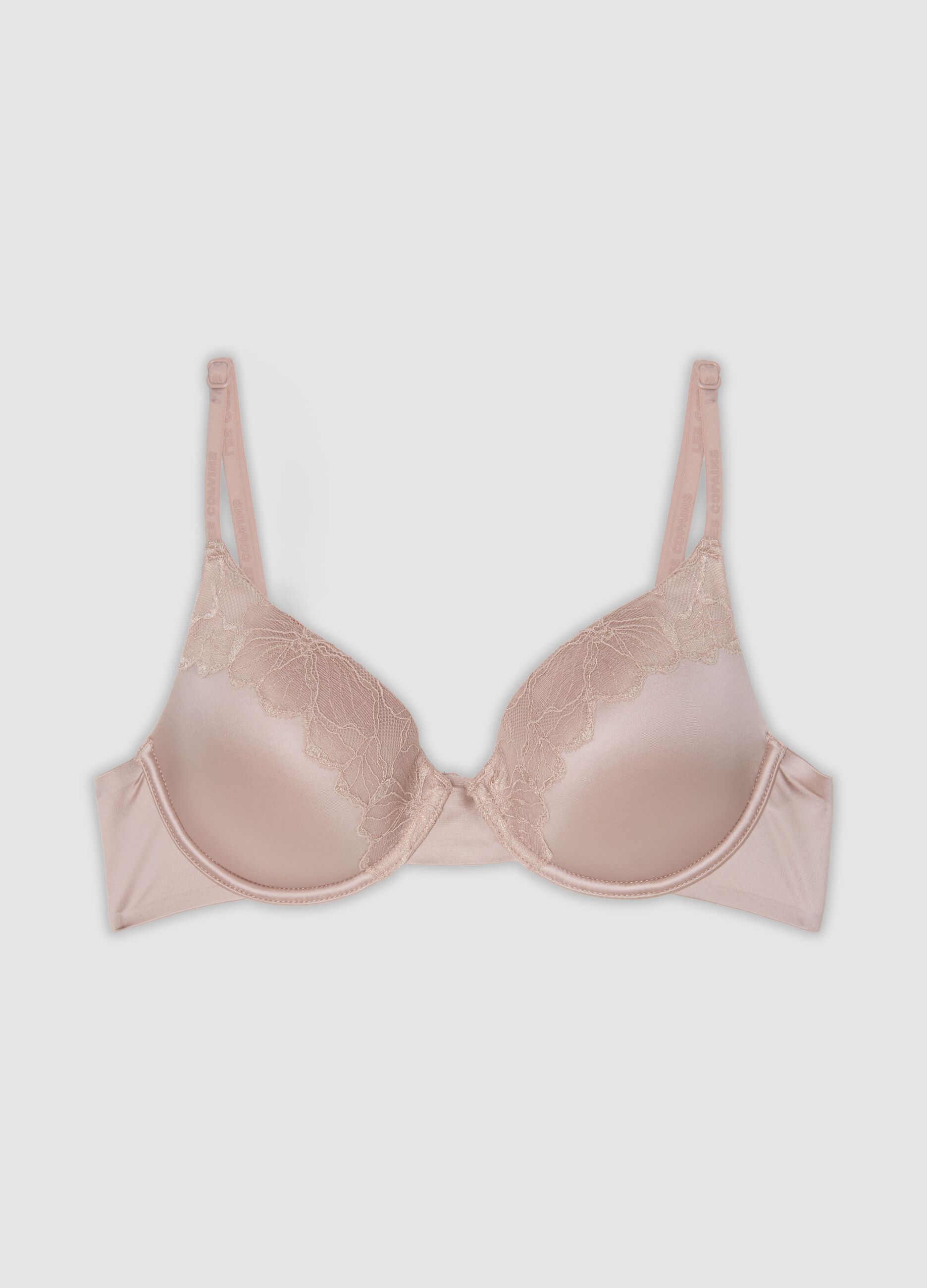 Pink stretch microfibre bra with lace