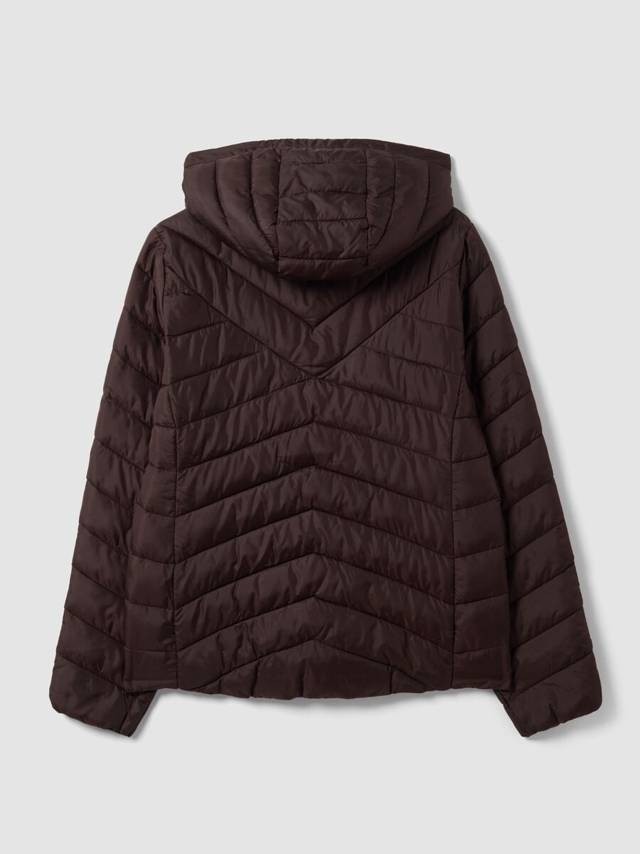 Giacca Ultralight marrone trapuntata con cappuccio e zip_1
