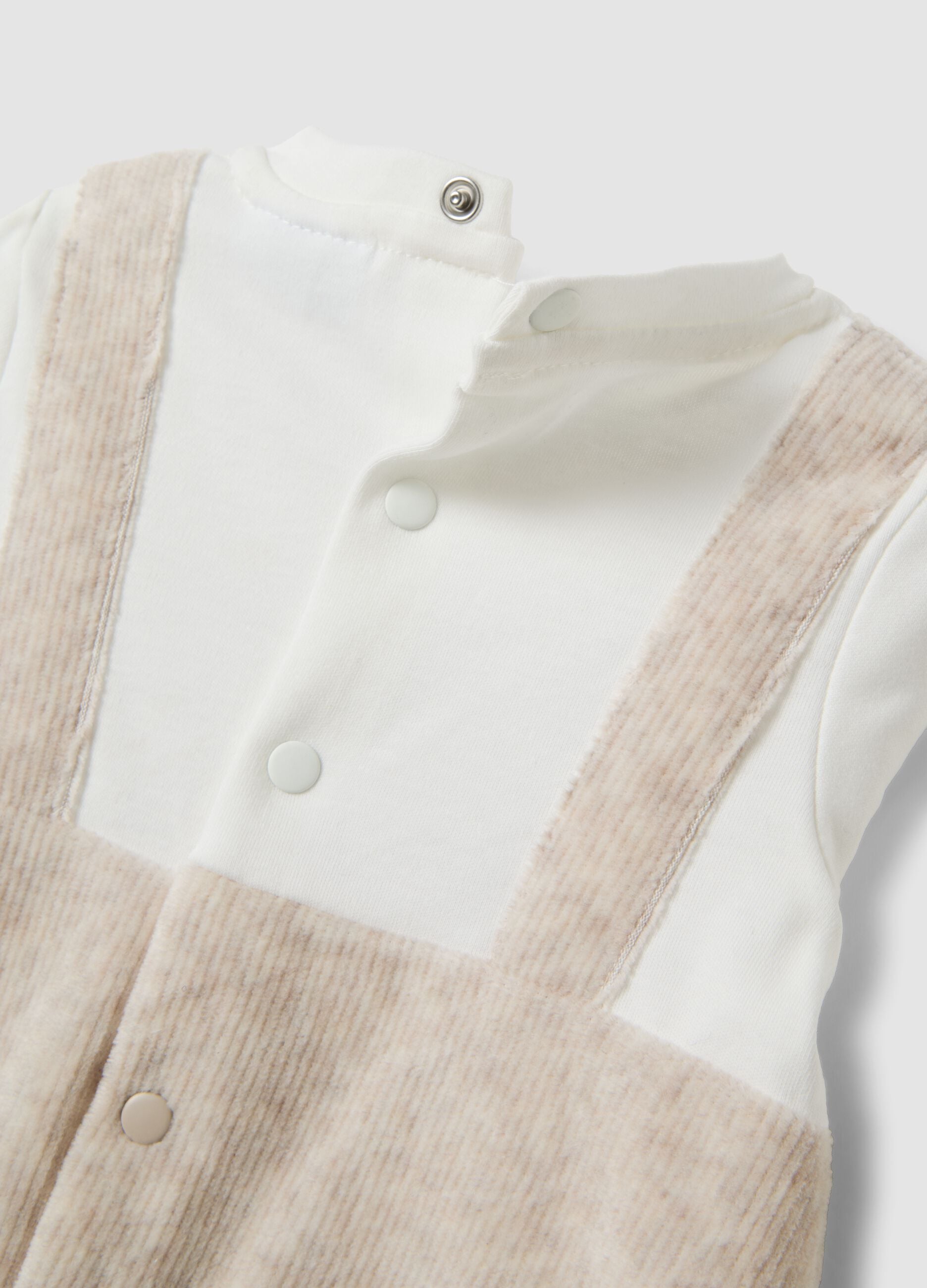 Beige organic cotton blend baby sleepsuit with feet
