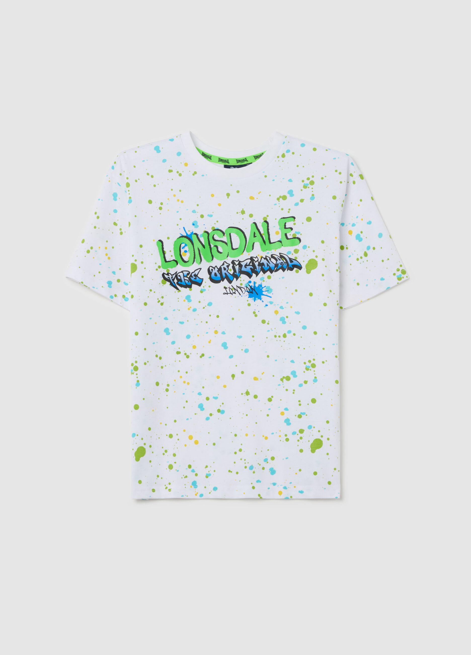 Cotton T-shirt with logo and paint splashes print