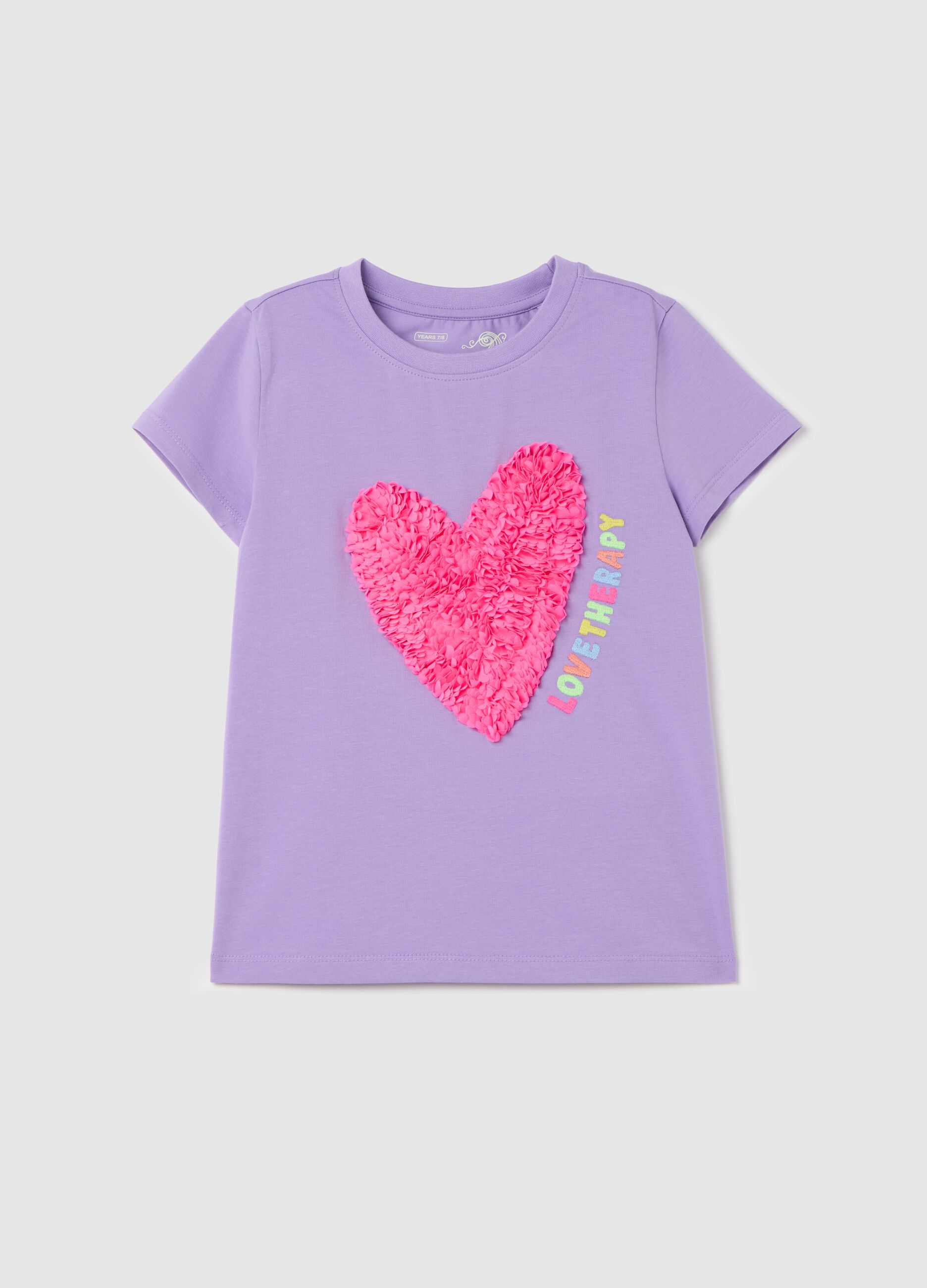T-shirt with heart application and embroidery