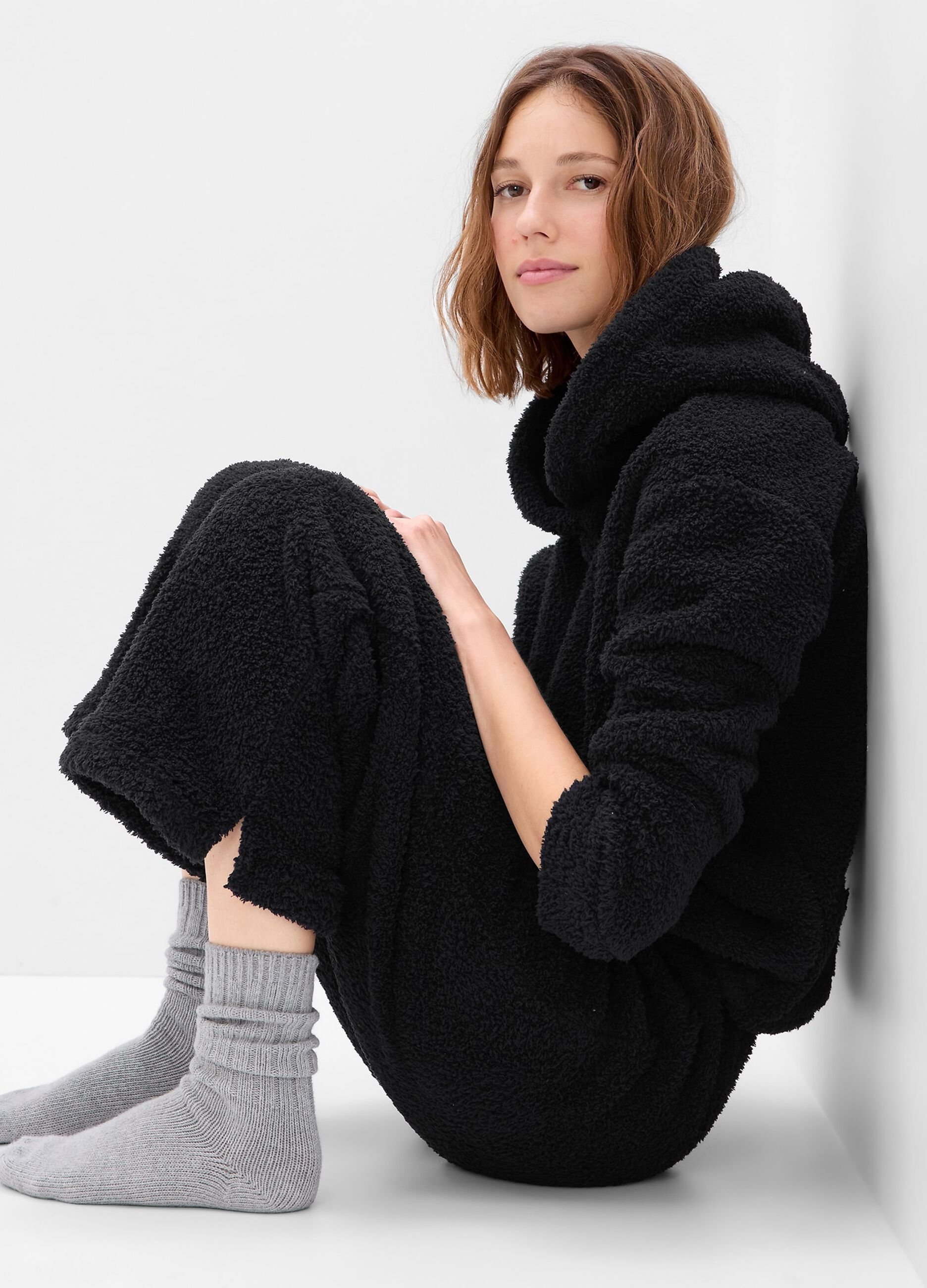 Pantalone pigiama in sherpa con coulisse