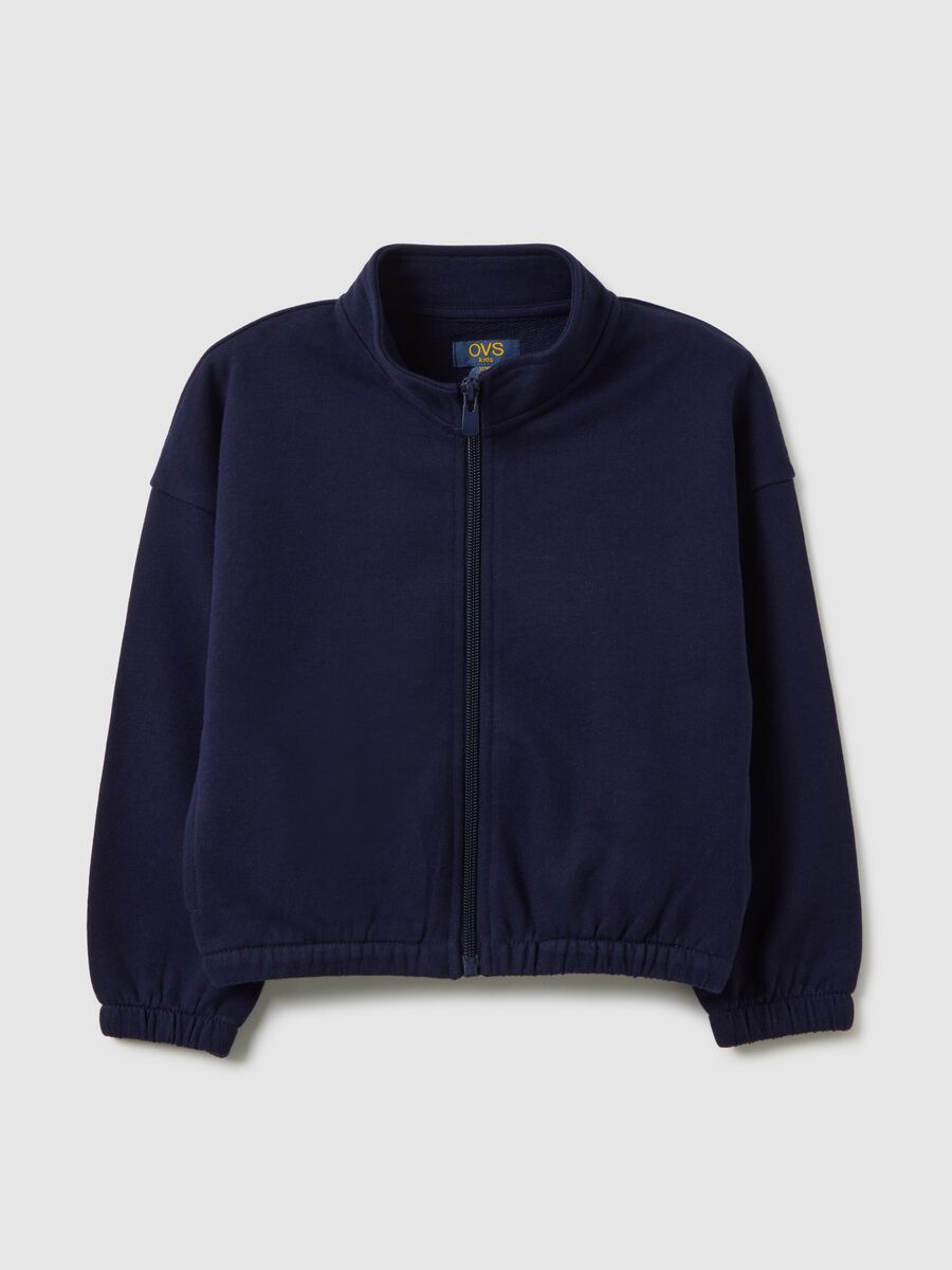 Felpa da bambina in puro cotone blu oversize_0