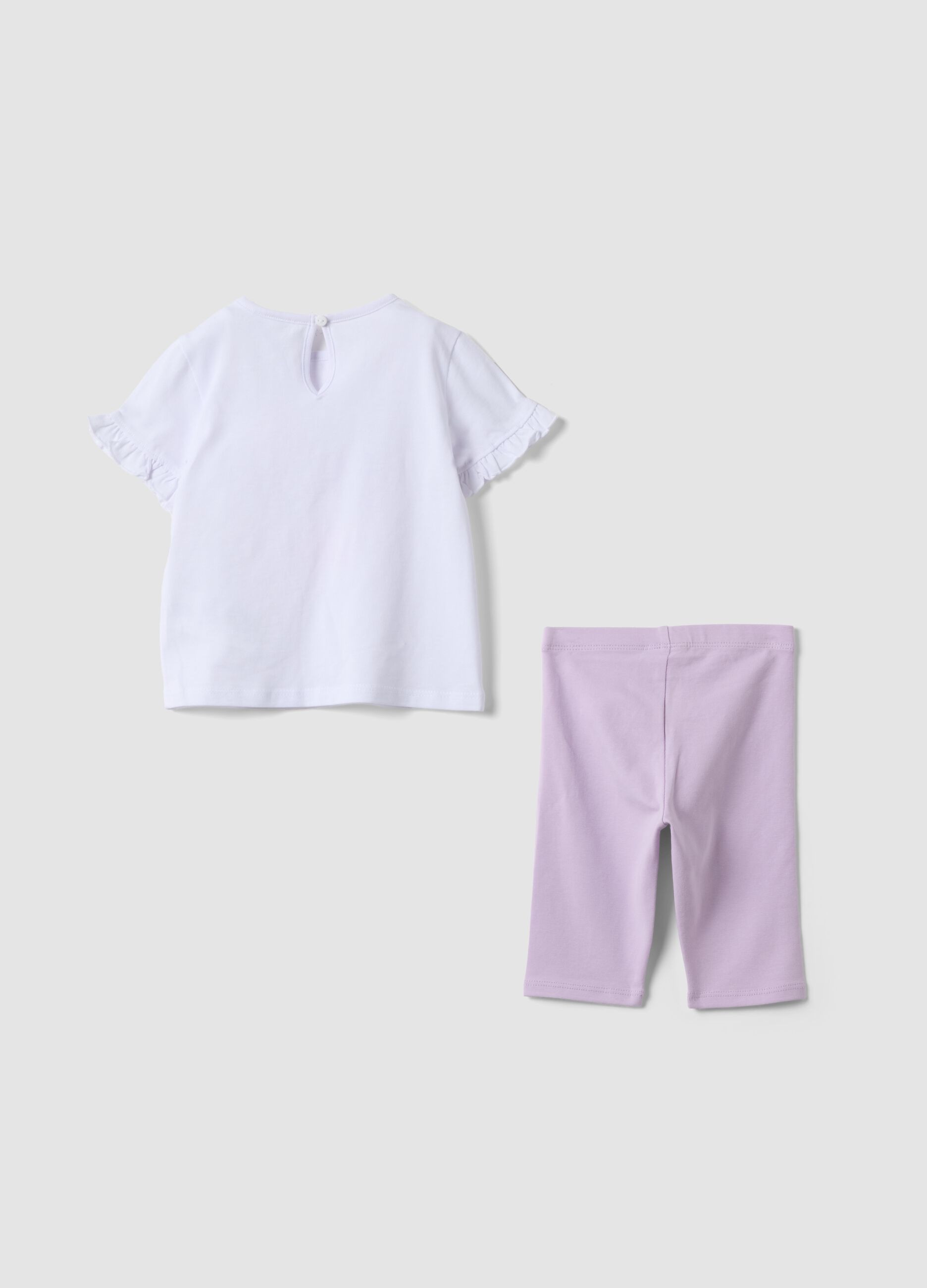White and pink pure cotton set with T-shirt and leggings