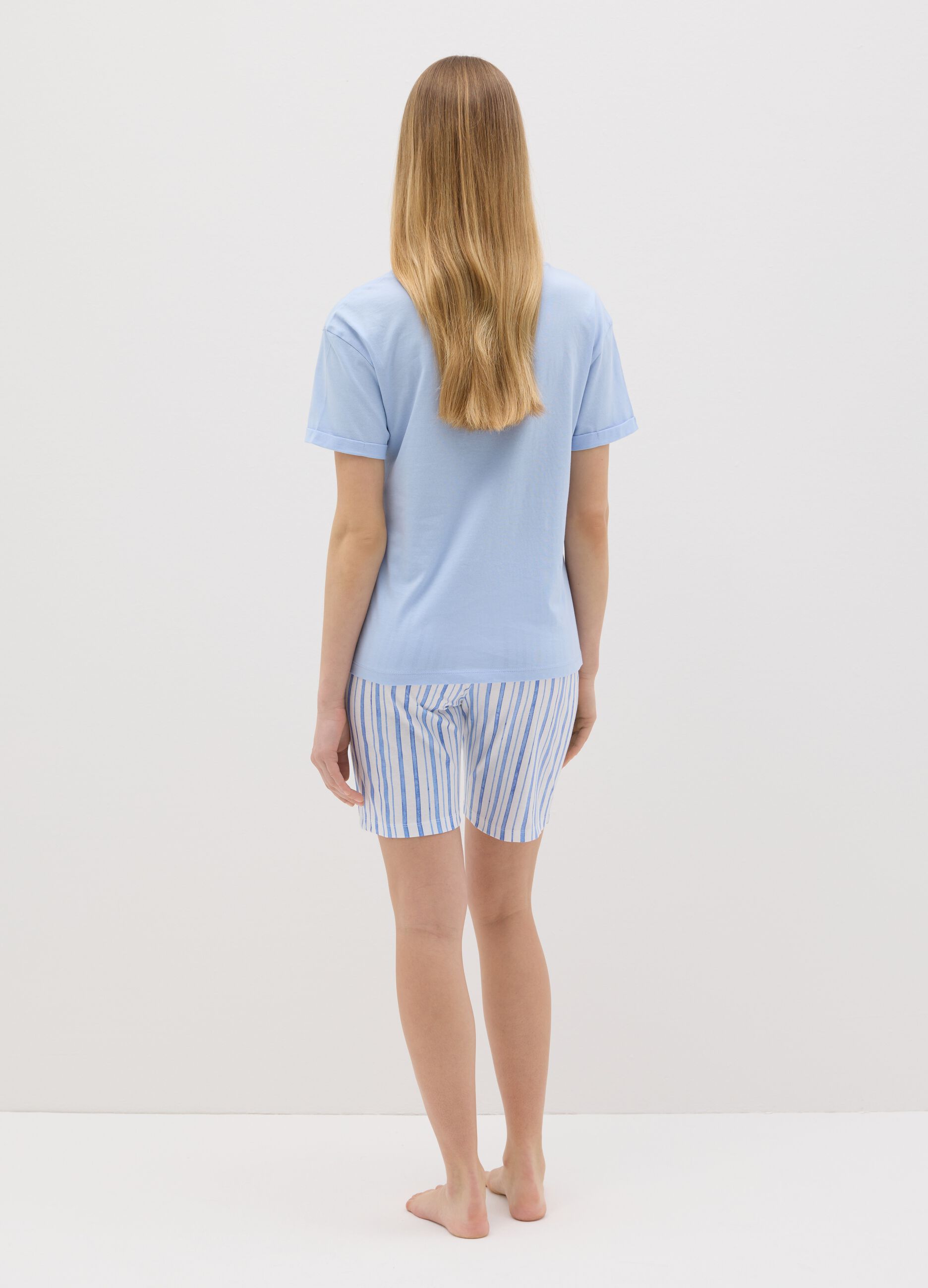 Light blue cotton pyjamas with floral print