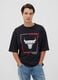 T-shirt nera in puro cotone con stampa Chicago Bulls_0