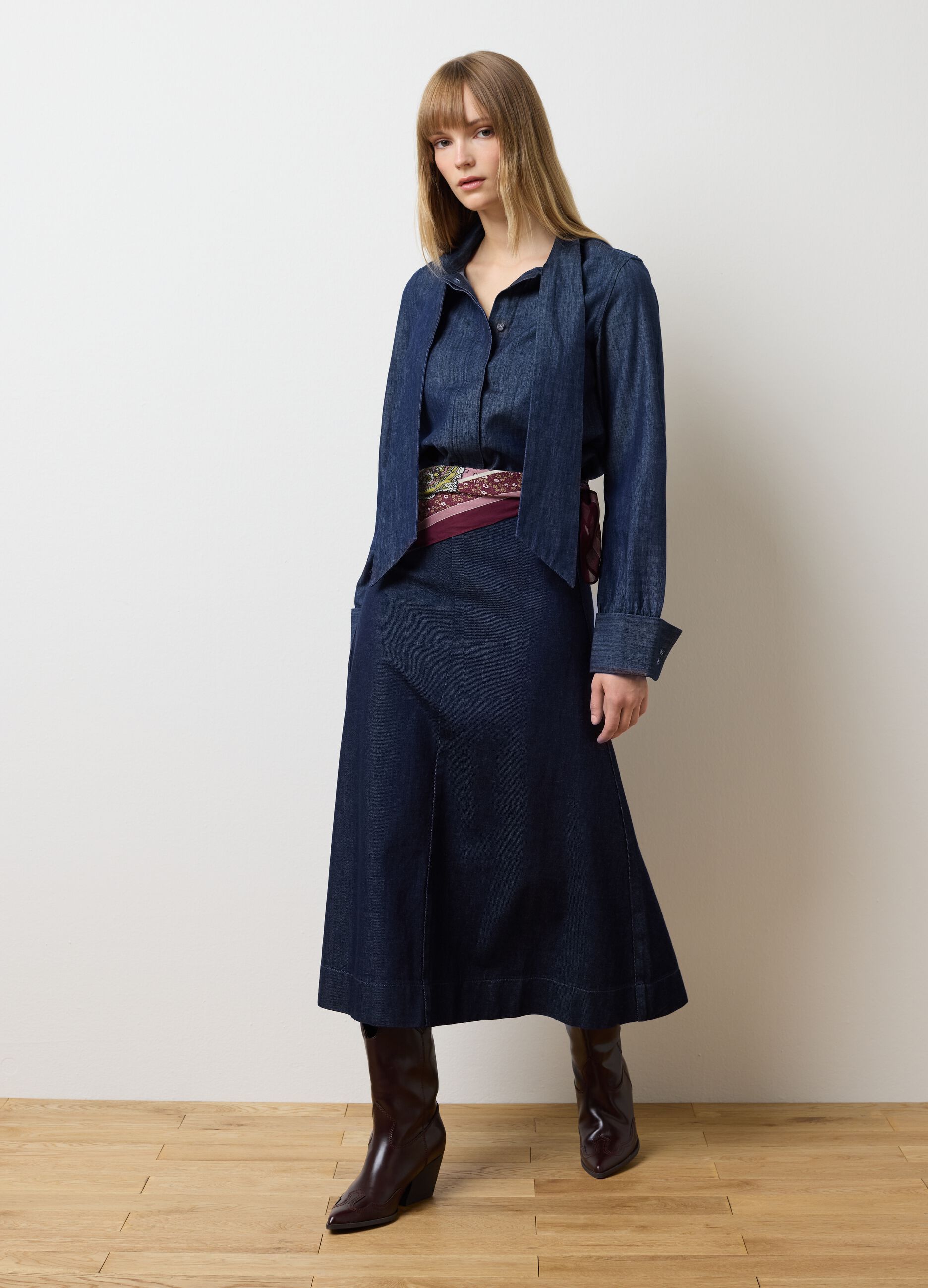 Pure Cotton Blue Skirt Regular Fit