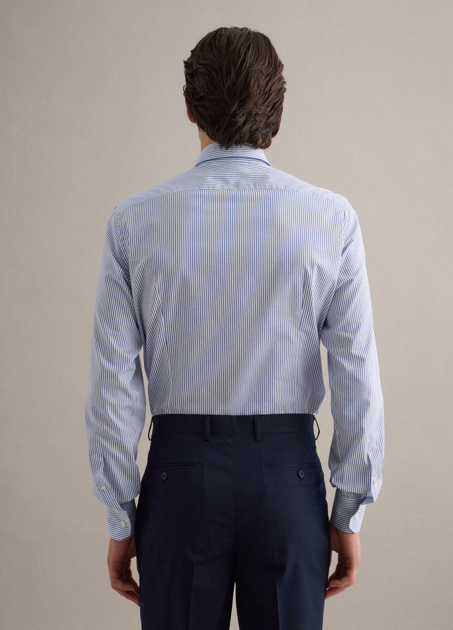 Camicia in puro cotone a righe bianche e blu slim fit
