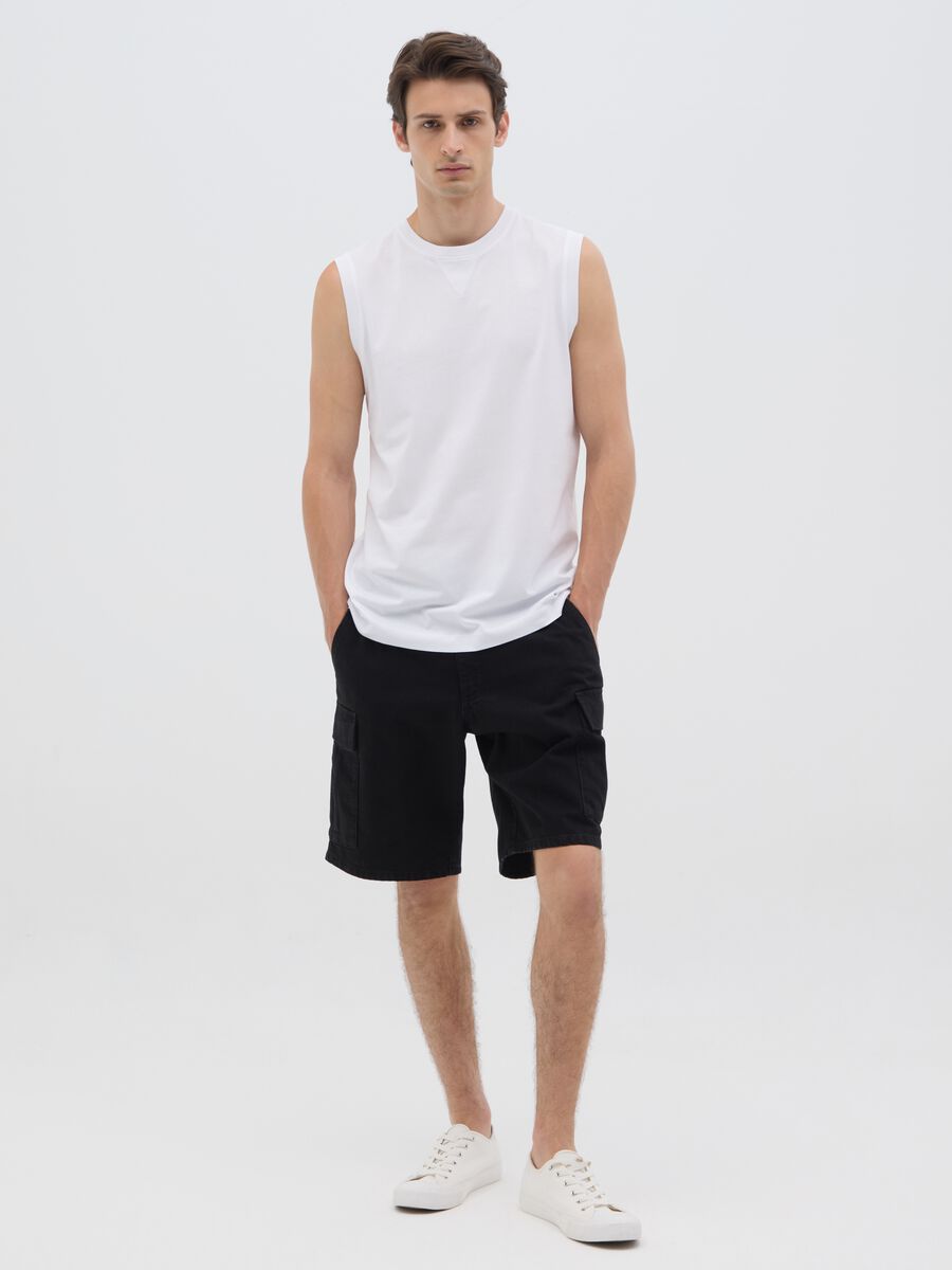 Men's black wide leg pure cotton bermuda shorts_0