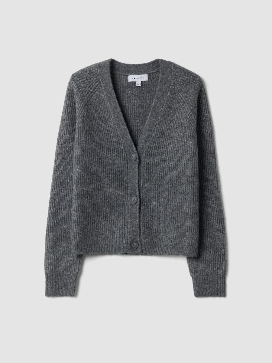 Grey stretch-wool cardigan with deep V-neck, oversized fit_0