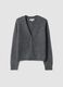 Grey stretch-wool cardigan with deep V-neck, oversized fit_0