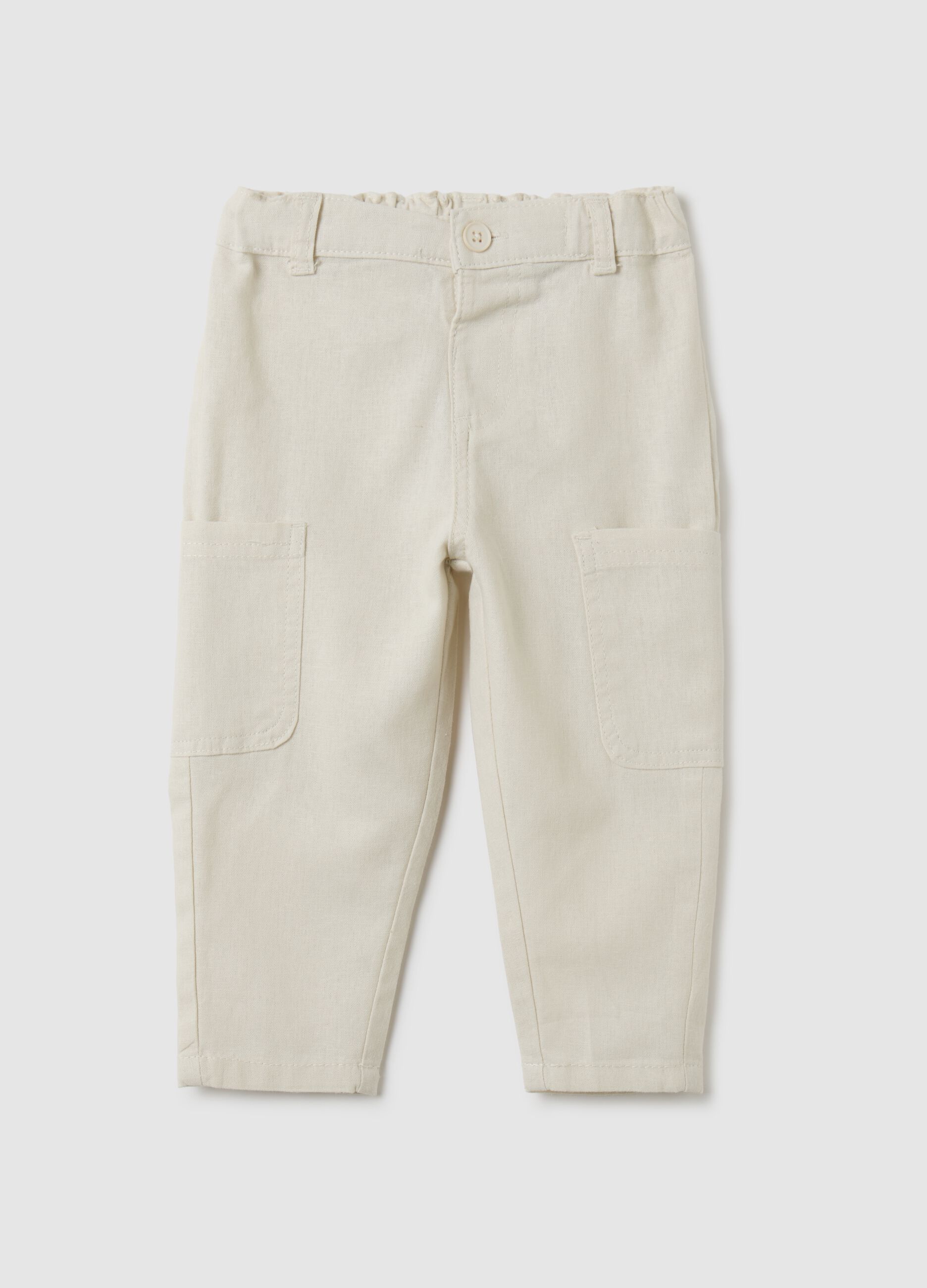 Children's Beige Linen Blend Trousers Regular Fit
