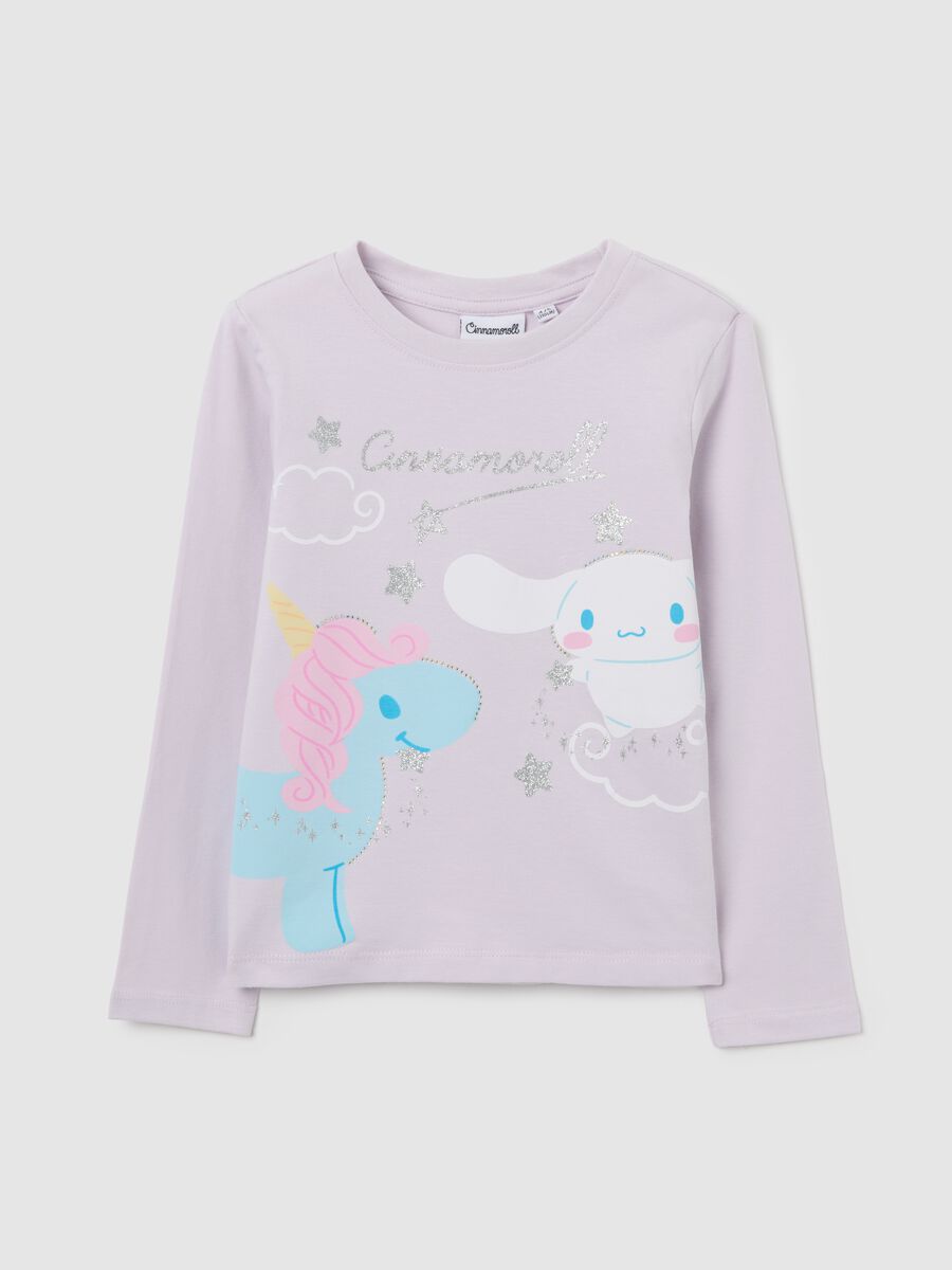 T-shirt rosa a maniche lunghe in cotone elasticizzato_0